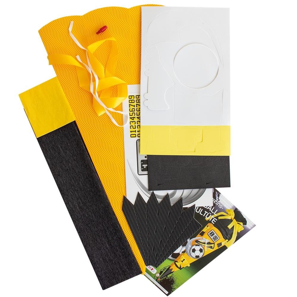 Basteln / Kreppverschluss, Fußball, Soccer gelb schwarzem cm, zum eckig, 68 Zuckertüte mit Roth Schultüte