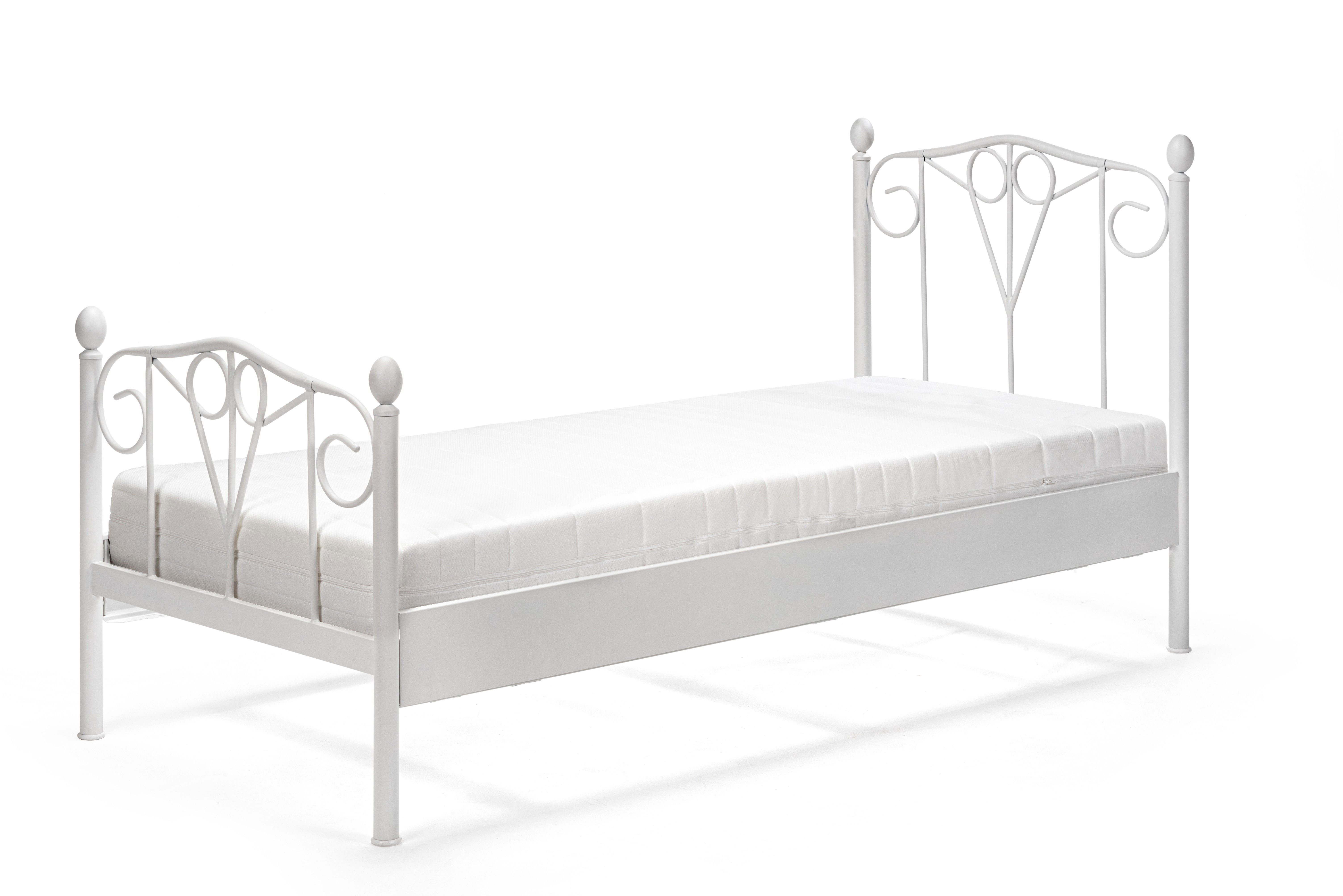 BedBox Metallbett Metallbett Maya 90x200 cm, stabil und zeitlos, hochglanz lackiert weiss | weiss