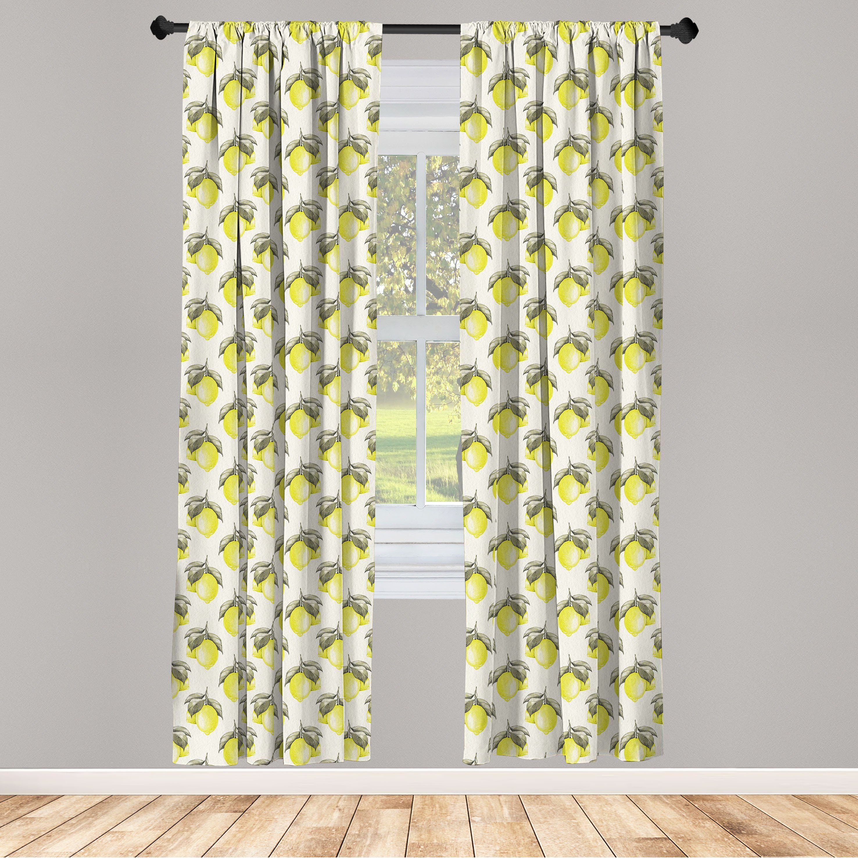 Gardine Vorhang für Wohnzimmer Schlafzimmer Dekor, Abakuhaus, Microfaser, Natur Vintage Zitrone Frucht-Muster
