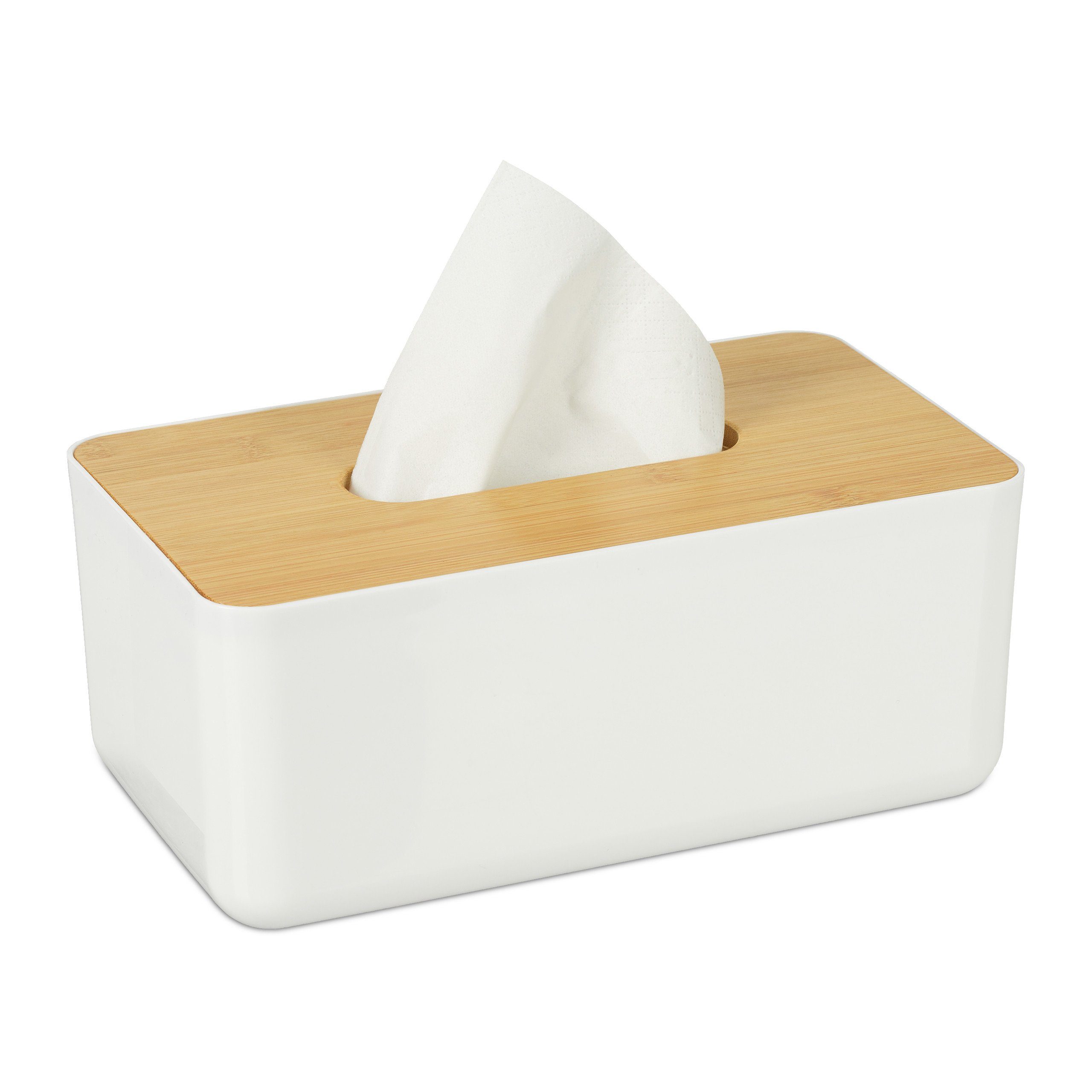 relaxdays Papiertuchbox Kosmetiktücher Box mit Holz-Deckel, Weiß