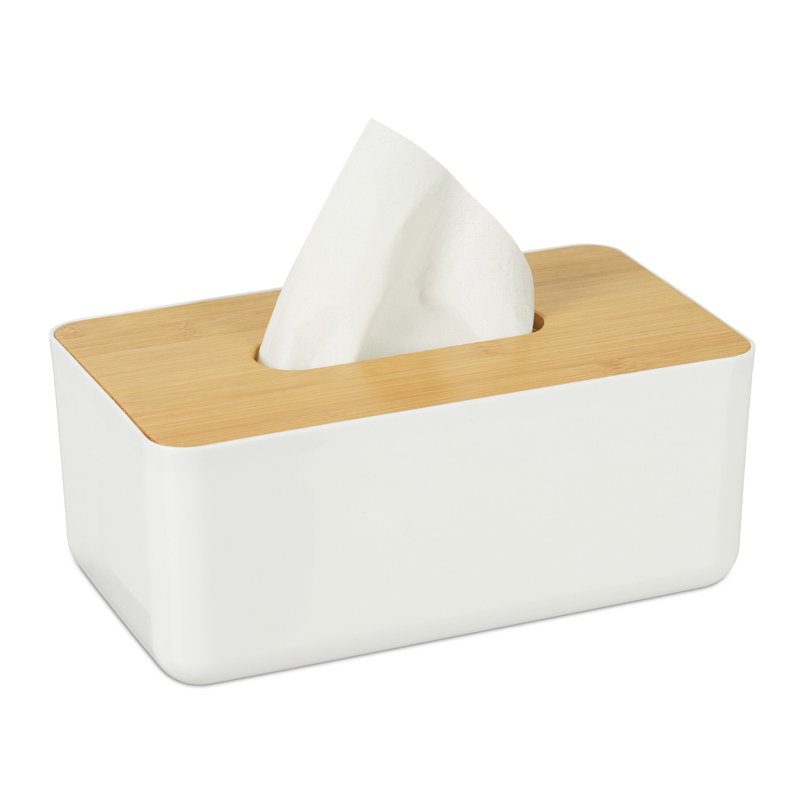 relaxdays Papiertuchbox Kosmetiktücher Box mit Holz-Deckel (1 St), weiß