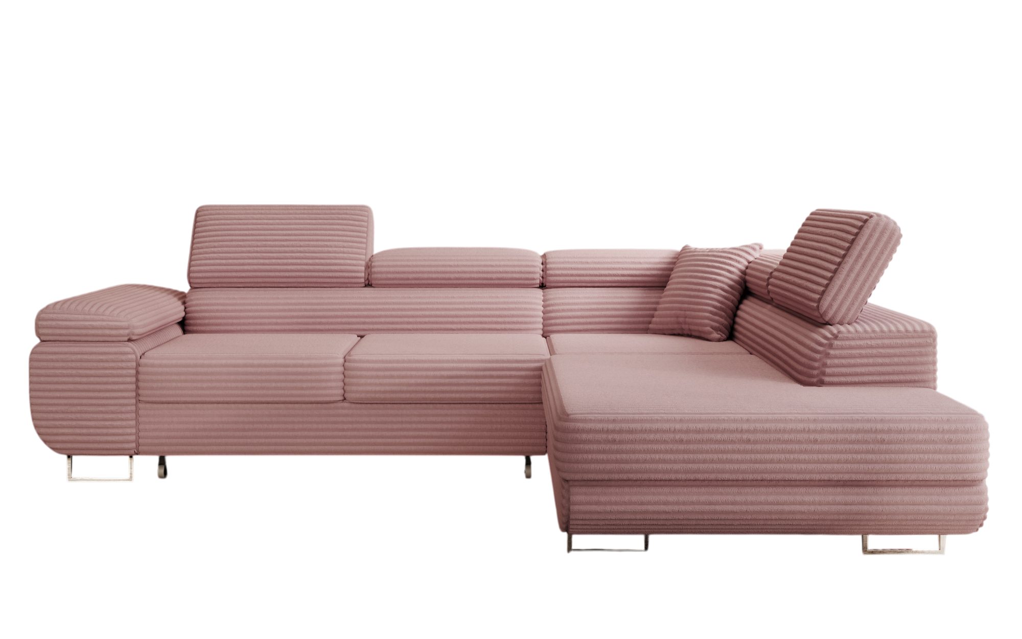 thematys Ecksofa ASTON mit Schlaffunktion & Bettkasten – Cordstoff TILIA, - mit 3 verstellbaren Kopfstützen, – L-Form 273×203 cm – Schlafsofa mit Auszug
