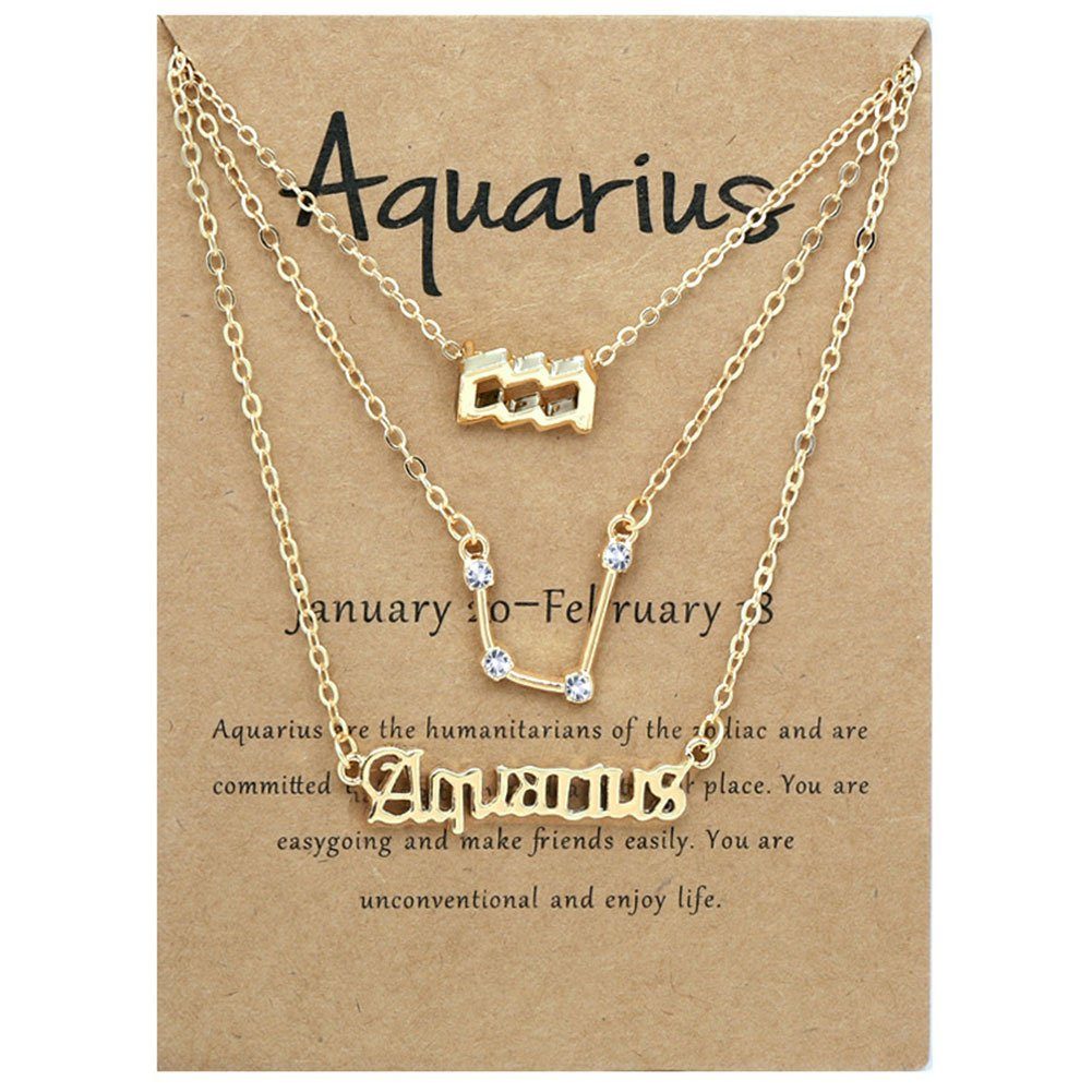 Blusmart Herzkette 3PCS Aquarius 12 Frauen Gold Zodiacs Für Alphabete Vintage Halskette