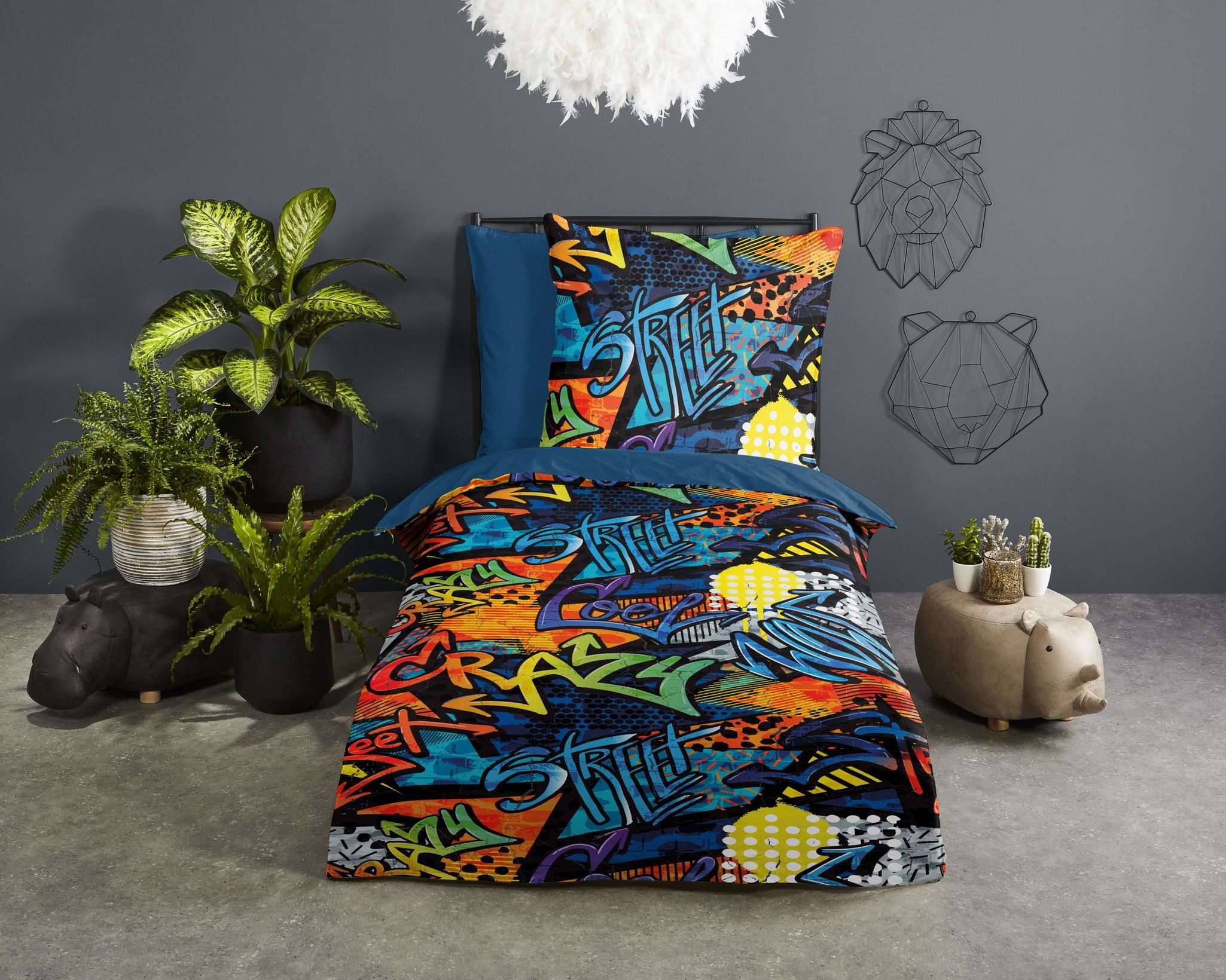 JACK Jugendbettwäsche 135x200cm Graffiti Street Art Style, Microfaser, 2 te günstig online kaufen