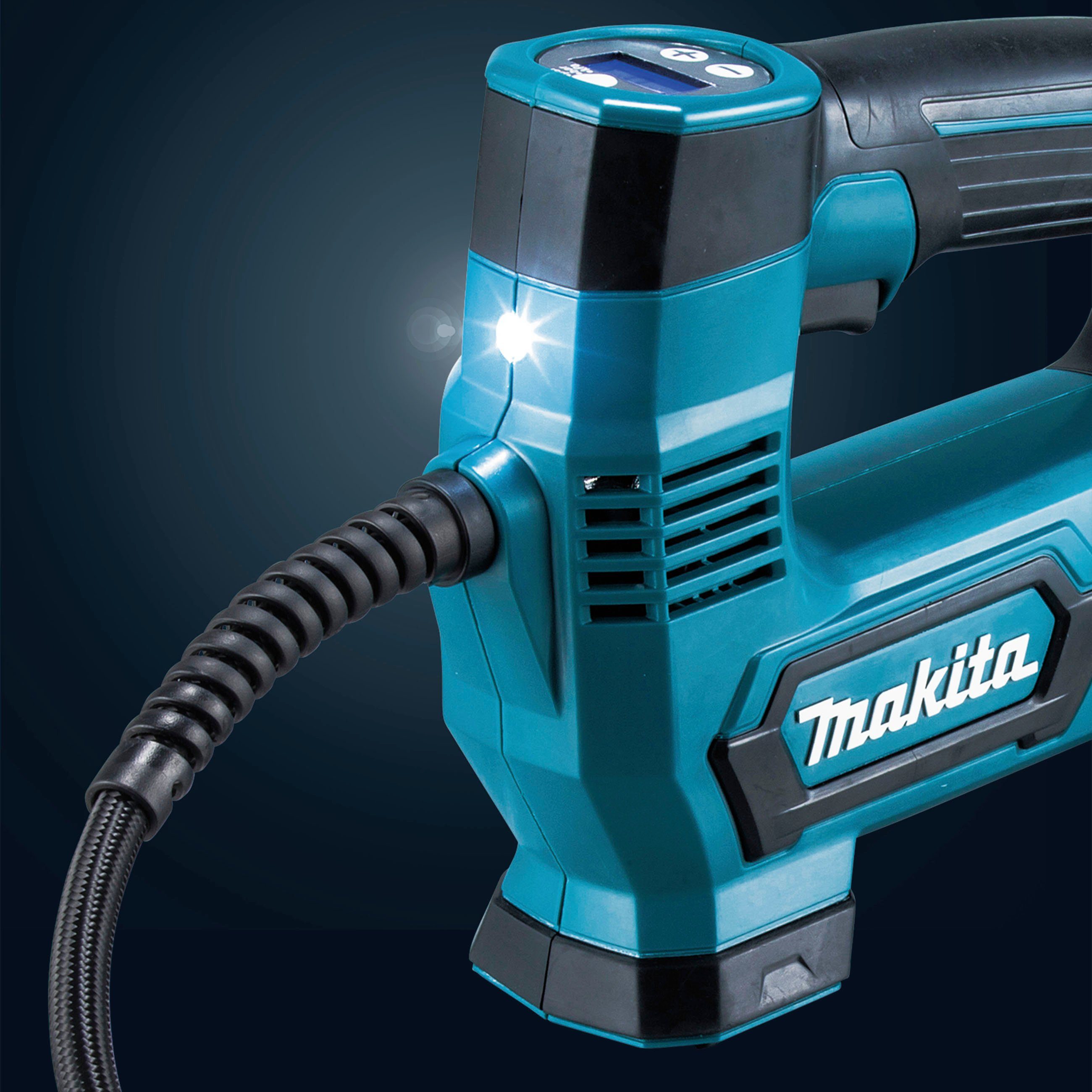 Makita Akku-Handkompressor 12V/14,4V MP100DZ, max. 8,3 bar, zum schnellen und einfachen Befüllen von Reifen, Bällen uvm.
