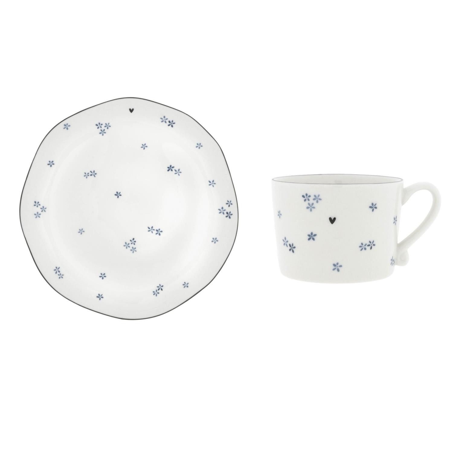 Bastion Collections Kaffeeservice Iris Blue, Keramik, Spülmaschinengeeignet, Weiß, Daisies, H: 2.4cm