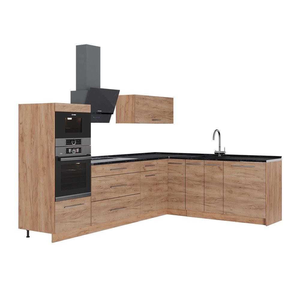 Vicco Winkelküche Fame-Line, Goldkraft Eiche/Goldkraft Eiche, 287 x 60 cm, AP Anthrazit