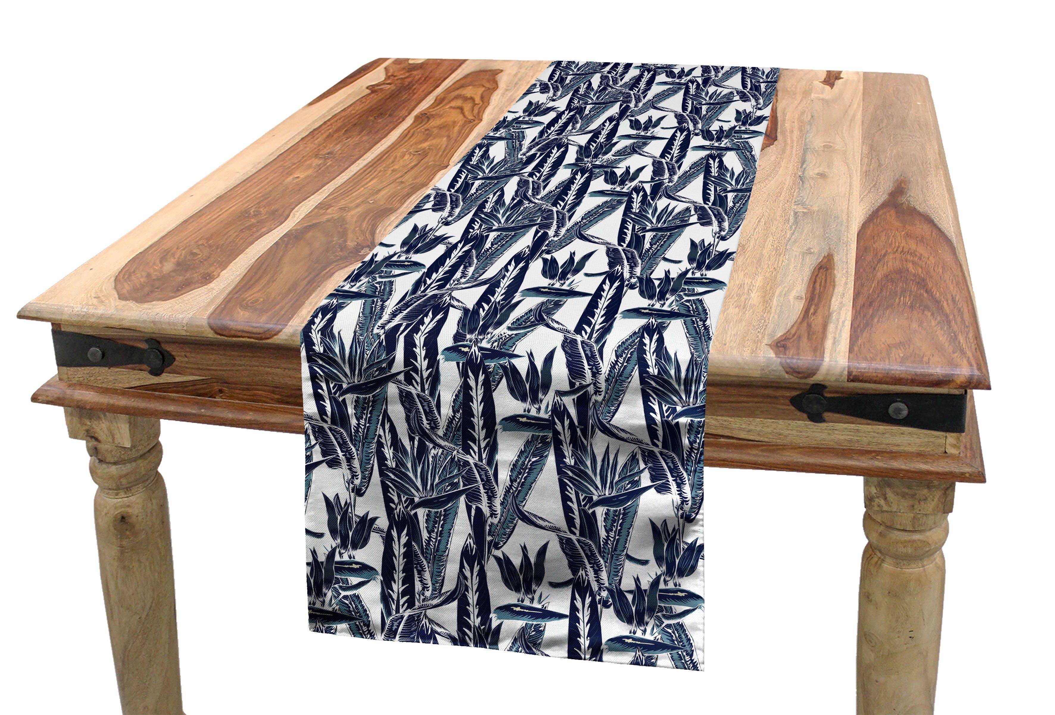 Abakuhaus Tischläufer Esszimmer Küche Rechteckiger Dekorativer Tischläufer, Aloha Schiefer-blaue Streifen auf Blättern