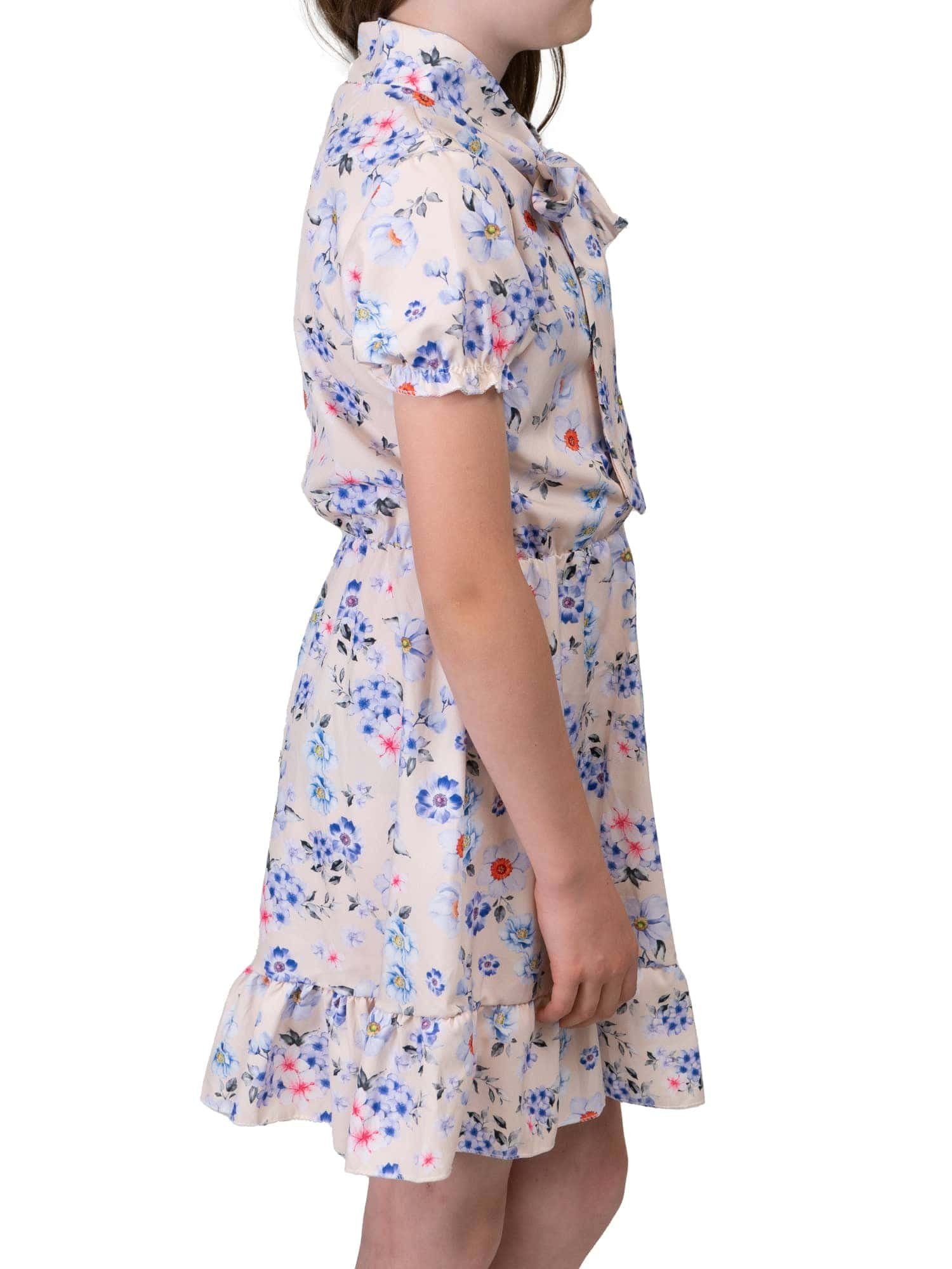 zu Voant Kleid bequem Creme kurze Stehkragen Mädchen tragen Ärmel 30381 (1-tlg) KMISSO Sommerkleid