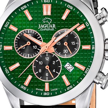 JAGUAR Chronograph Jaguar Herren Armbanduhr ACM, (Chronograph), Herrenuhr rund, groß (ca. 43mm), Edelstahl, Lederarmband, Sport-Style