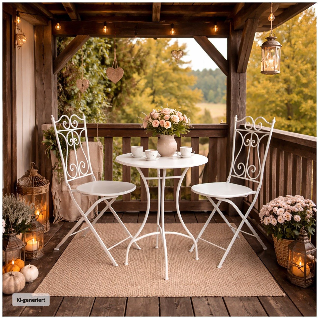 HTI-Living Garten-Essgruppe Bistro Set mit Tisch und 2 Stühlen Metall Creme Balkon Terrasse, (Set, 3-tlg., 1 Tisch 2 Stühle), Sitzgruppe Essgruppe Balkonset