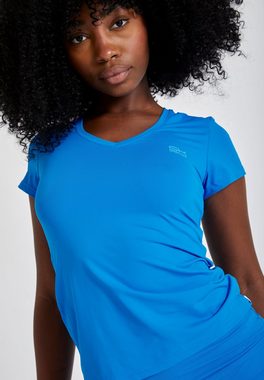 SPORTKIND Funktionsshirt Tennis T-Shirt V-Ausschnitt Damen & Mädchen cyan blau