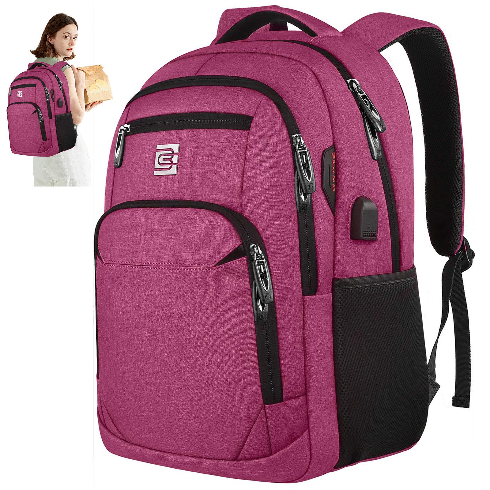 OKWISH Laptoprucksack Laptop Рюкзаки Schulrucksack Wasserbeständig Laptoptasche (Uni Tasche Businessrucksack Sportrucksack, Backpack mit Laptopfach, Anti-Diebstahl, mit USB-Anschluss), Herren Damen Jungen Teenager Arbeit Business Freizeit Reisen