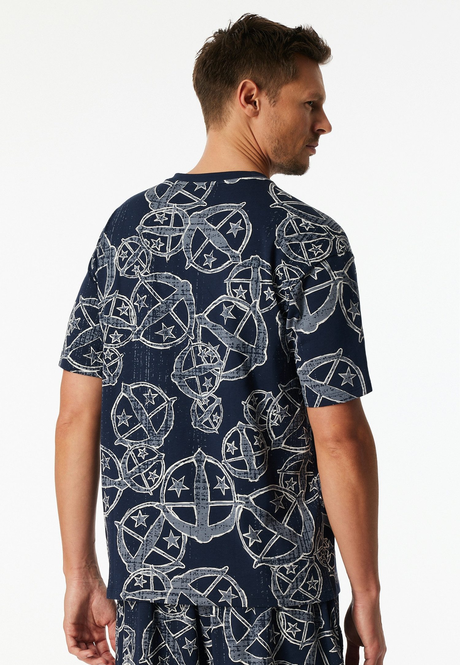 Schiesser Kurzarmshirt Schiesser 150 Years Rundhalsausschnitt, Baumwolle, Allover-Print