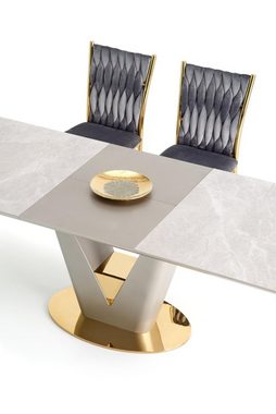 designimpex Esstisch Design Tisch HA-777 Grau Marmoroptik - Gold ausziehbar 160 bis 220 cm