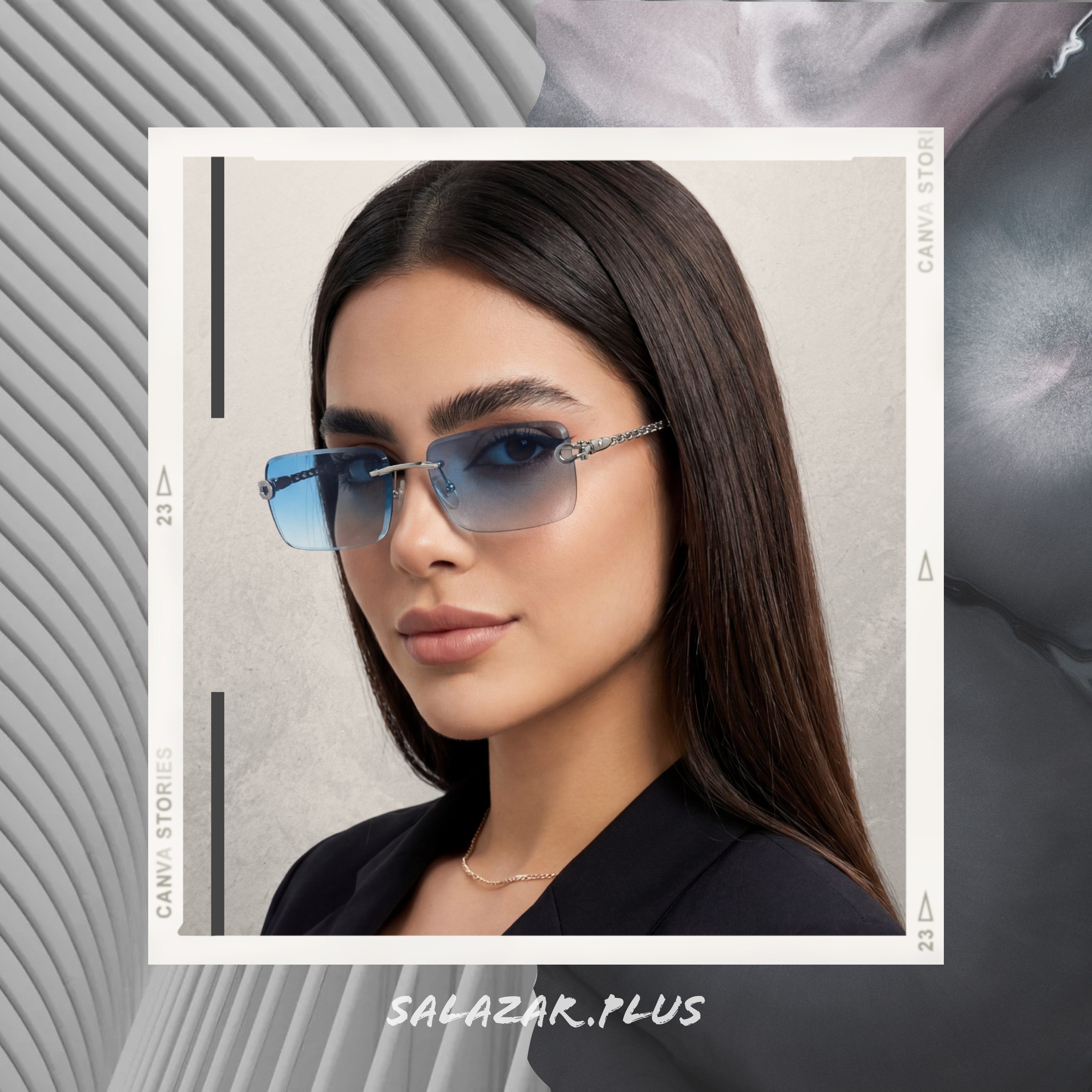 salazar.plus Sonnenbrille Premium Randlos Rechteckig Metallgestell Blau Braun Schwarz Grau Elegante randlose Metall-Sonnenbrille im modernen Rechteck-Design