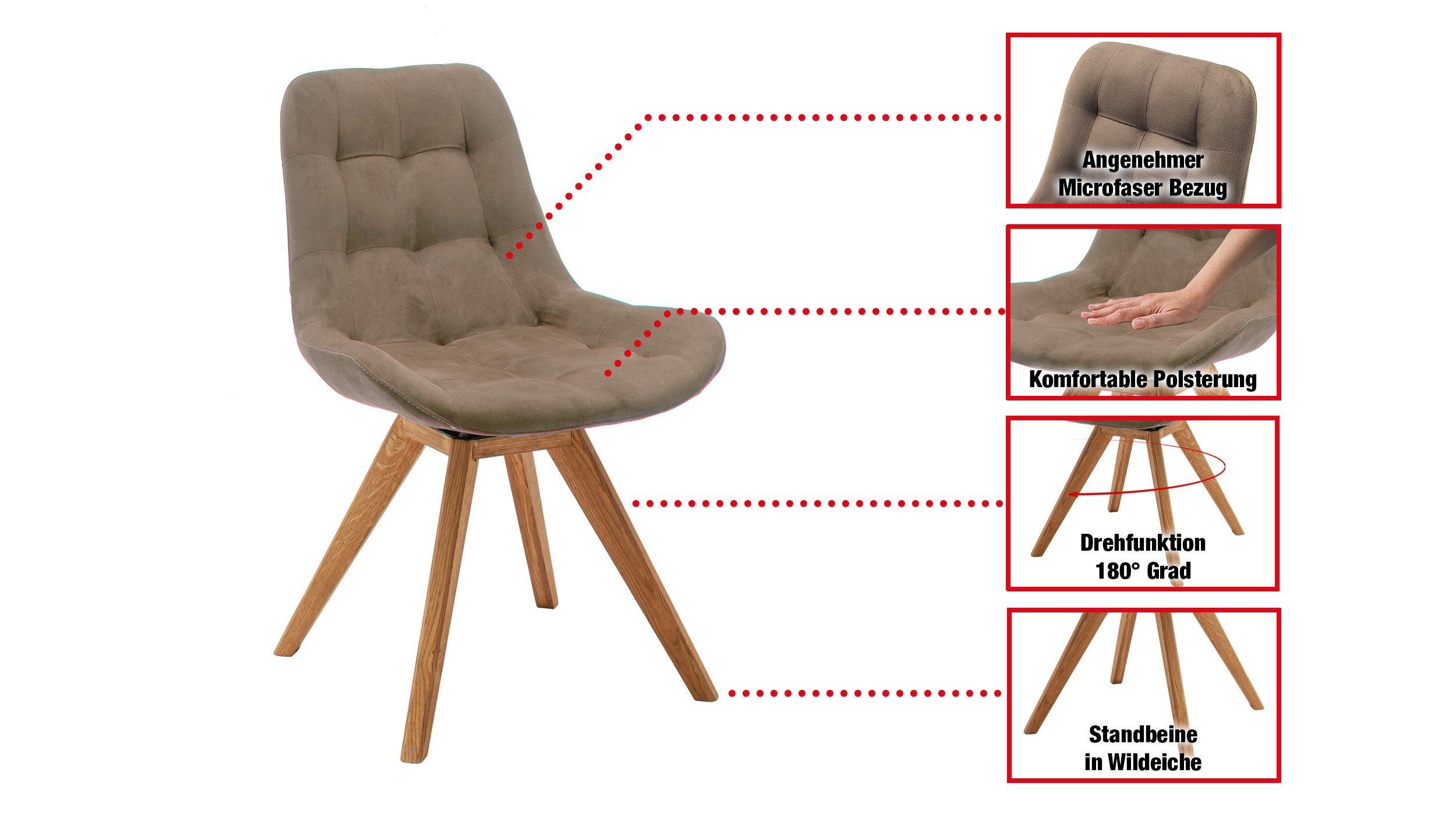 Massivart® Polsterstuhl drehbar, Esszimmerstuhl, Microfaser braun, anthrazi günstig online kaufen