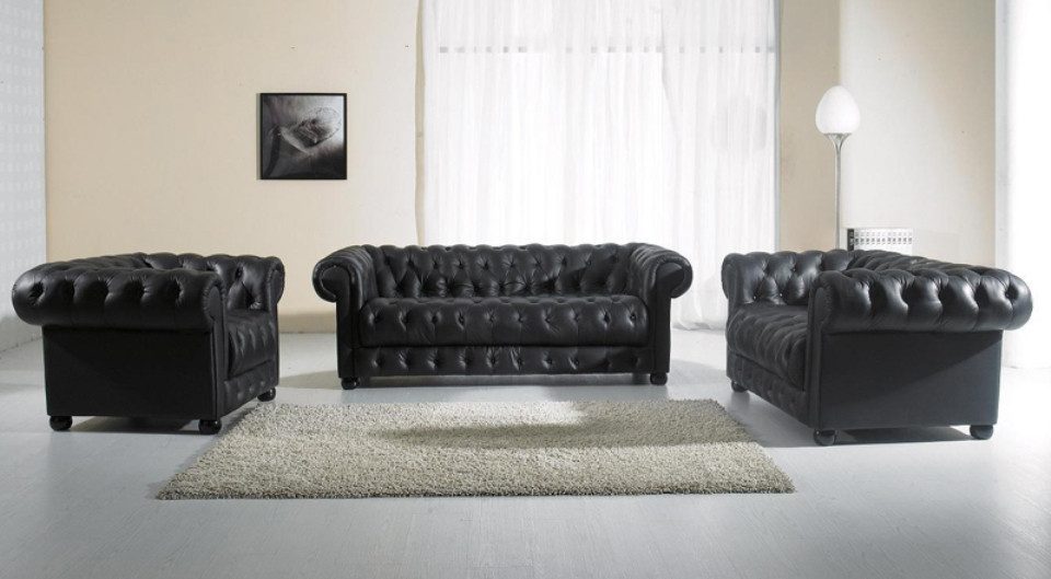 Xlmoebel Chesterfield-Sofa Sofa-Garnitur Set aus Chesterfield Ledersofas in 3-2-1, Hergestellt in Europa