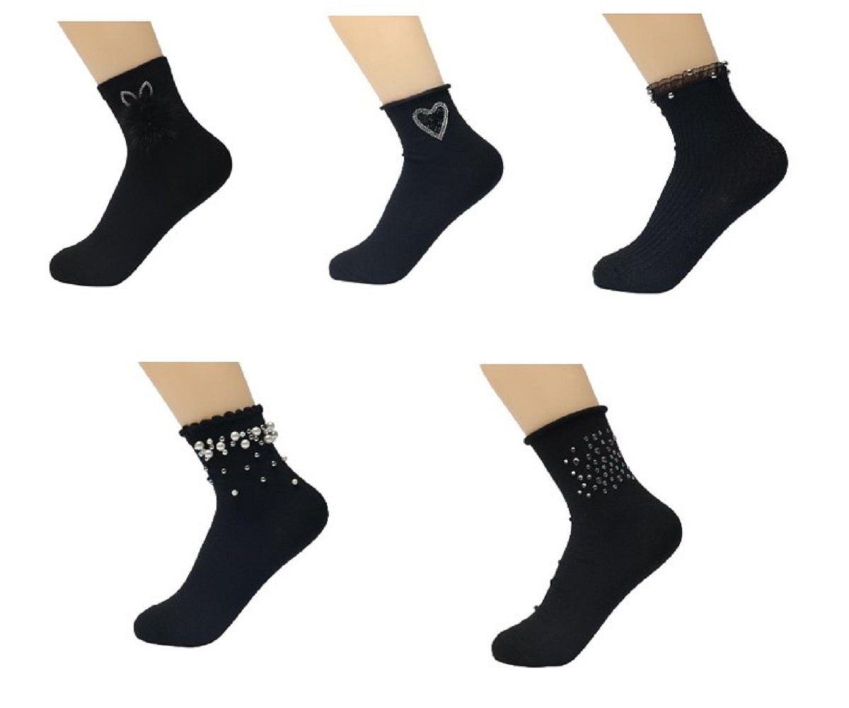 Lycille Socken 1 Paar eleganter Baumwollsocken mit Glitzer 30/35 für Mädchen schwarz Modell 7