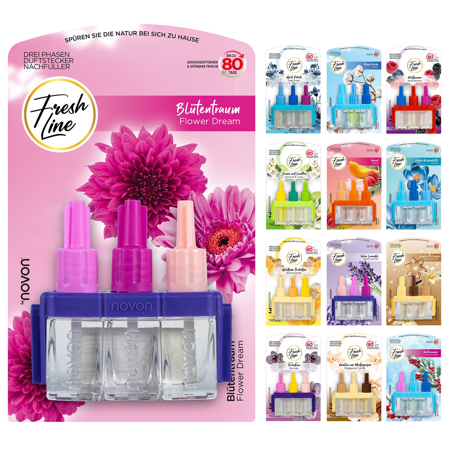 Fresh Line Raumduft Nachfüllflakons, 3 x 7 ml – Für elektrische Duftstecker, Geeignet für elektrische Duftstecker – für Wohnräume und Büro