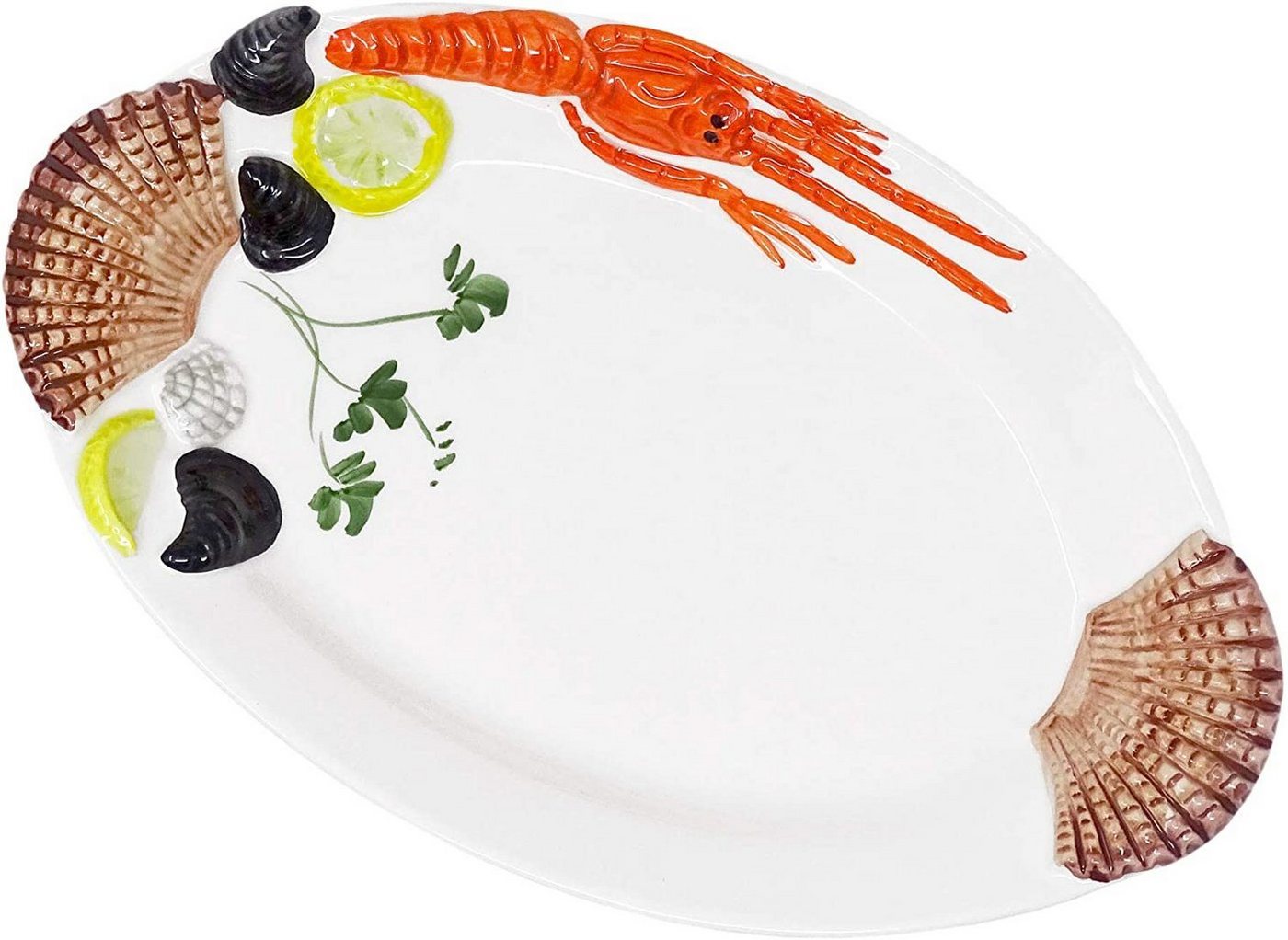 Lashuma Servierplatte Meeresfrüchte, Keramik, (1-tlg., 32 x 20 cm), Fisch Dekoteller oval aus Italien
