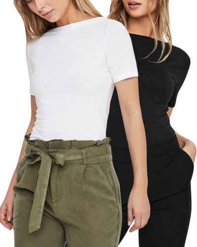 Vero Moda T-Shirt Stilvolles Damen-Shirt mit U-Boot Ausschnitt (2er-Pack) unifarbenes Oberteil aus Baumwollmischung, Größe S
