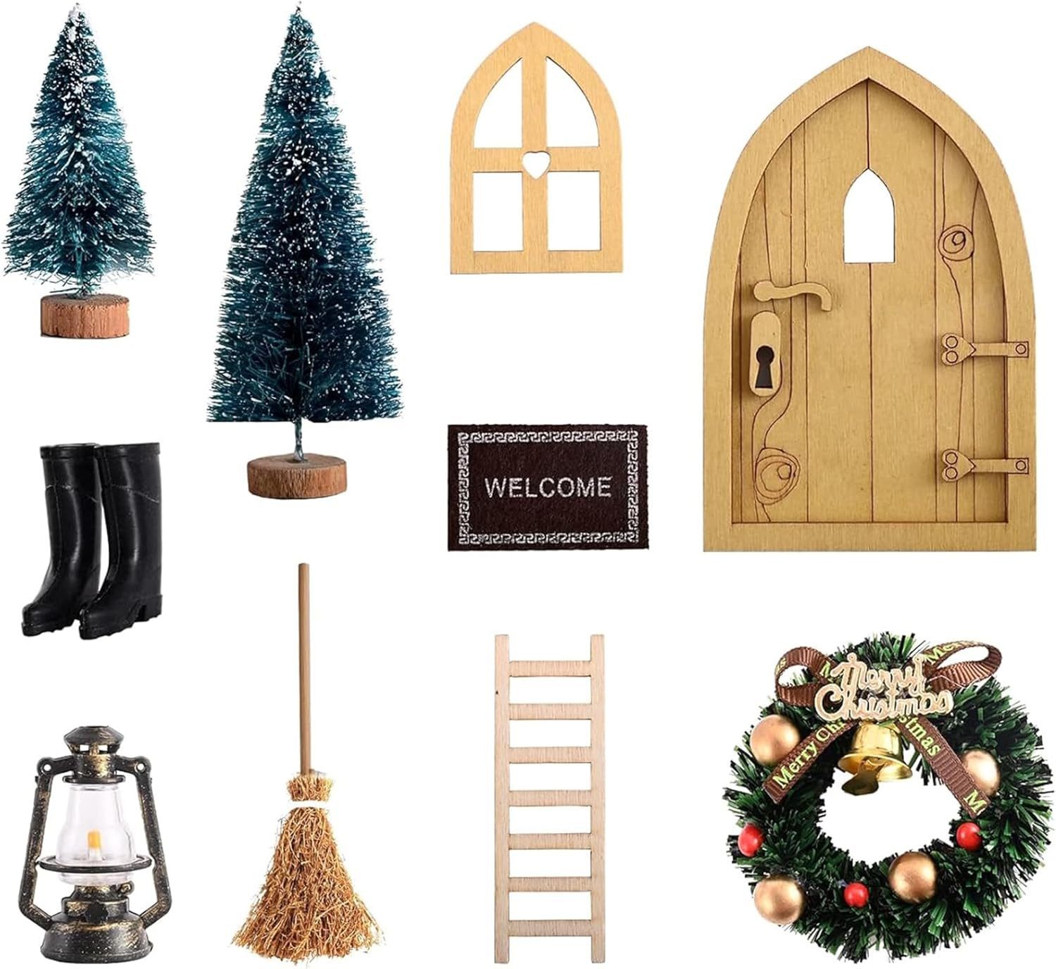 hausleben Wichteltür Wichteltür Set 10-teiliges – DIY Weihnachtsdeko (Set, 10-teiliges Wichteltür-Set mit Miniaturen zur Weihnachtsdeko), Dekorativ, Detailreich, zum Basteln Wiederverwendbar