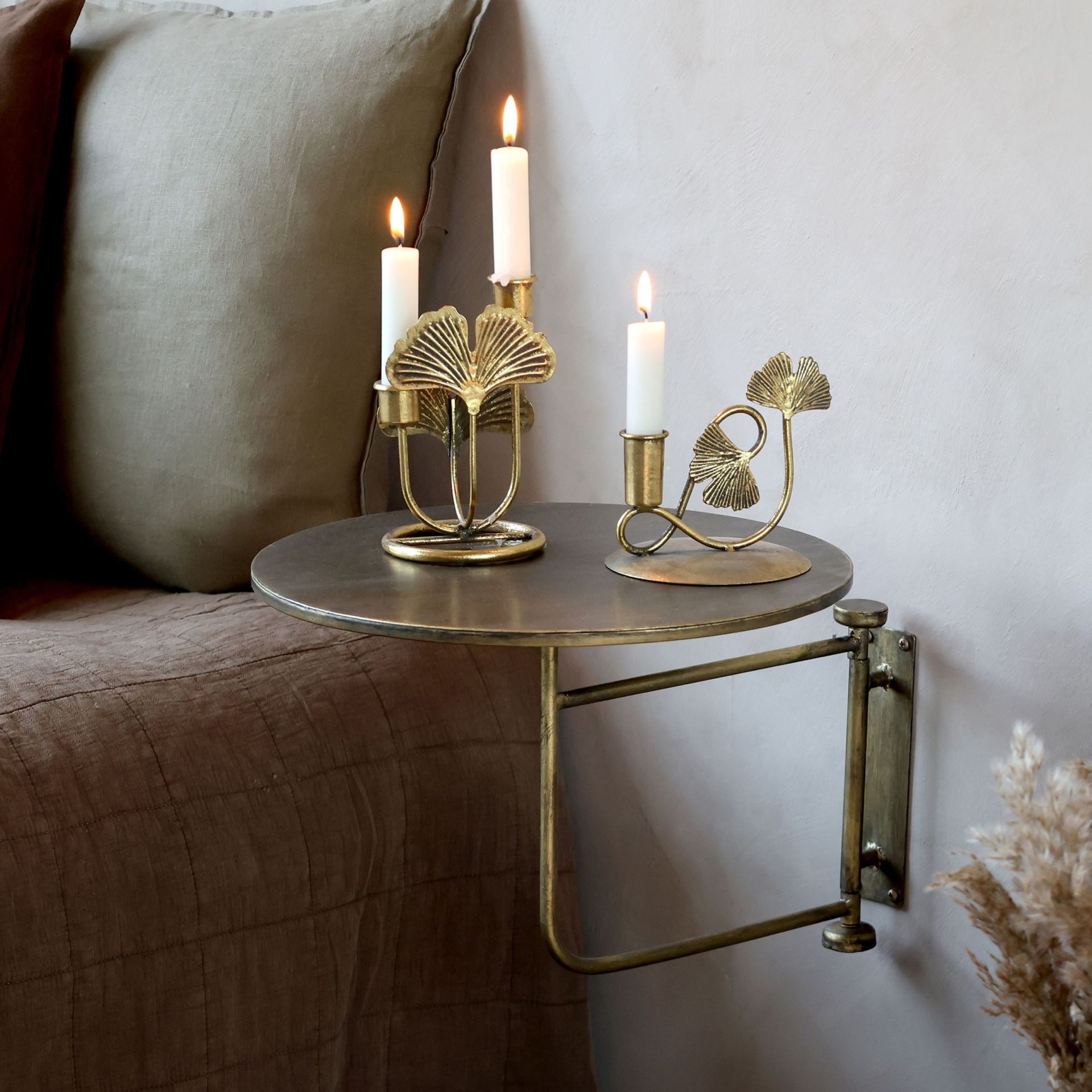 Chic Antique Nachttisch Vintage Wandtisch Antik-Gold Metall Schwenkbar