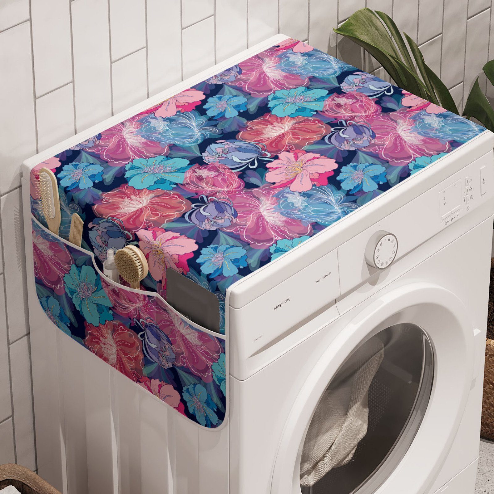 Abakuhaus Badorganizer Anti-Rutsch-Stoffabdeckung für Waschmaschine und Trockner, Natürlich Blumenmotive in Aquarell