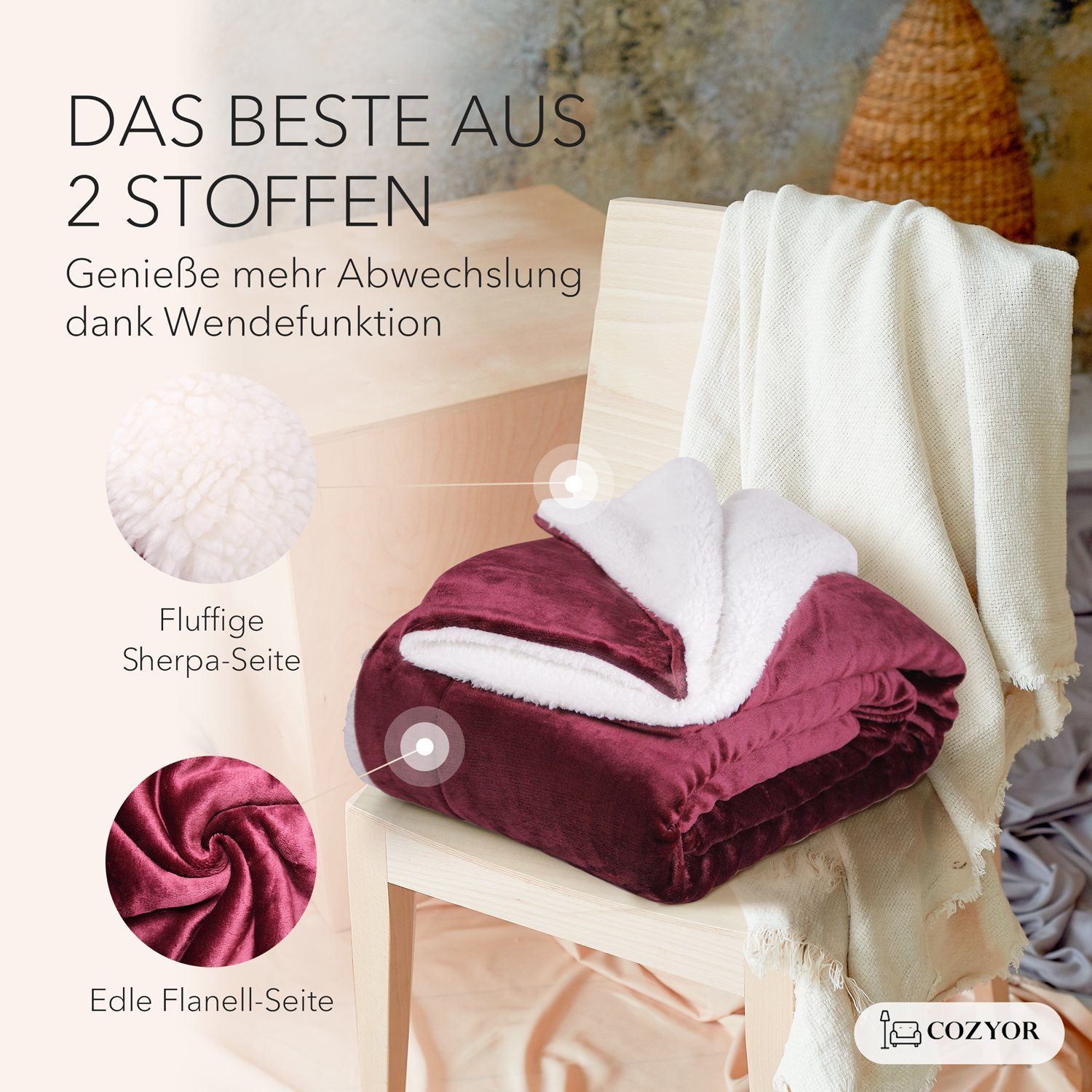 Wohndecke Kuscheldecke XL warm Sherpa, dicke Sofadecke, hochwertige Tagesde günstig online kaufen