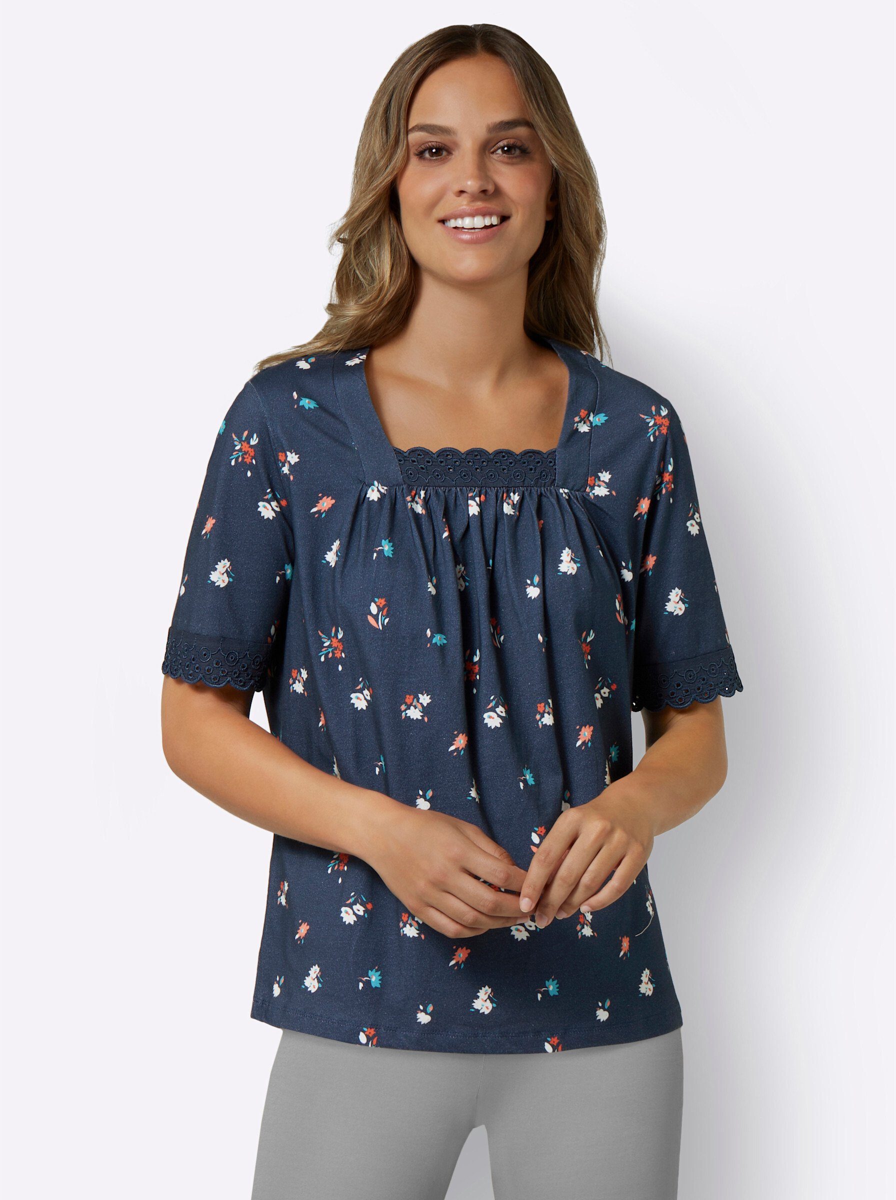 Sieh T-Shirt an! dunkelblau-flamingo-bedruckt