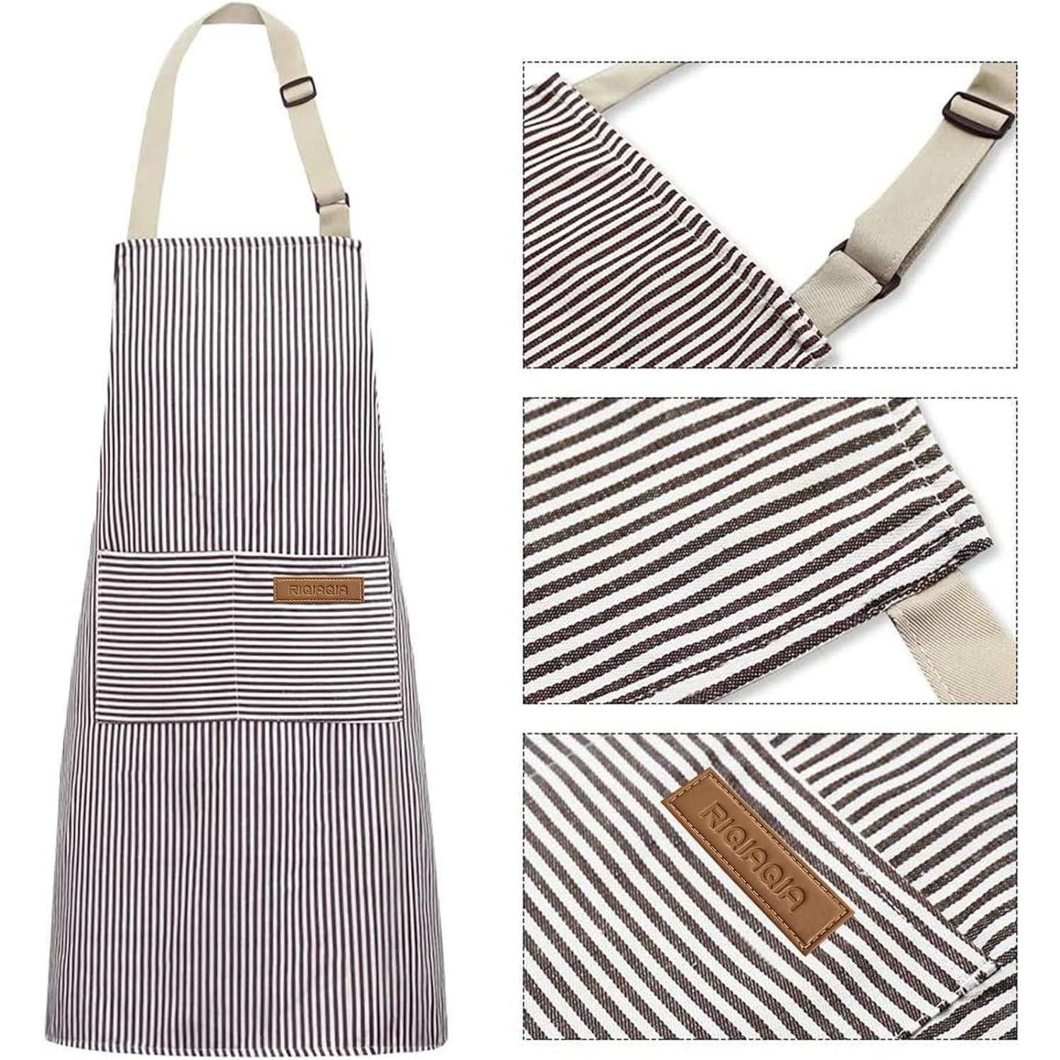 LuxusKollektion Kochschürze Kochschürze Damen Taschen Kochen Backen Schwarz Braune Streifen 2 pack – Bild 5 von 5