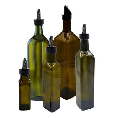 mikken Ölspender 2er Set Ölflaschen 100-1000 ml Glasflasche braun/grün mit Ausgießer, UV-Schutz