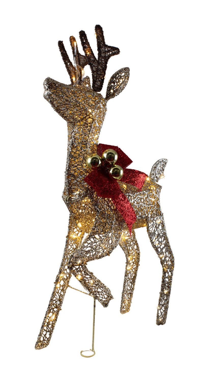 foolonli Weihnachtsszene XL LED Rentier 48x 80cm Gold roter Schleife mit Timer Weihnachtsdeko
