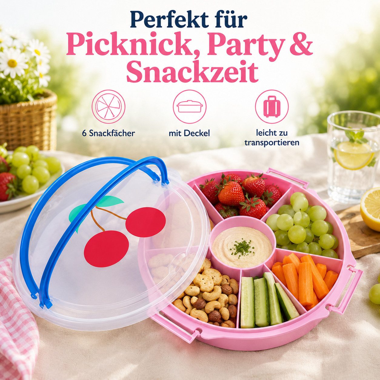 rice Lunchbox Rice Serviertablett mit Deckel - Rosa Kirsche, Kunststoff, (1-tlg)