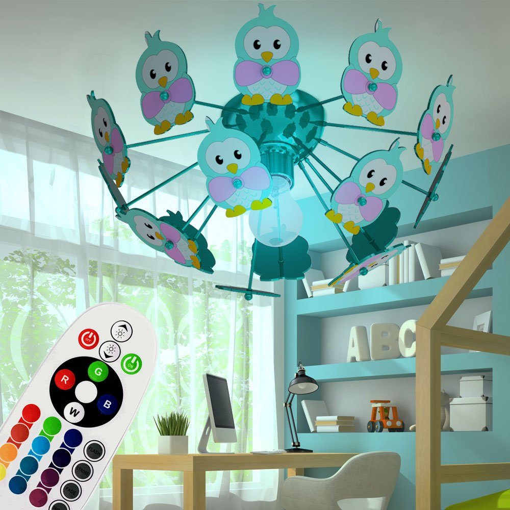 etc-shop Dekolicht, Leuchtmittel inklusive, Warmweiß, Farbwechsel, Kinder Zimmer Decken Lampe Fernbedienung Eulen Tier Leuchte im Set