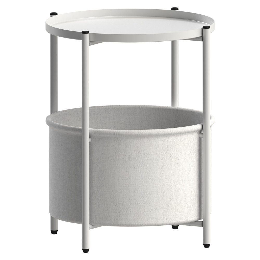 ML-DESIGN Beistelltisch Couchtisch Kaffeetisch Sofatisch Wohnzimmertisch Nachttisch Tisch, Weiß aus Metall mit Stoffkorb mit Stauraum und abnehmbarer Tablett