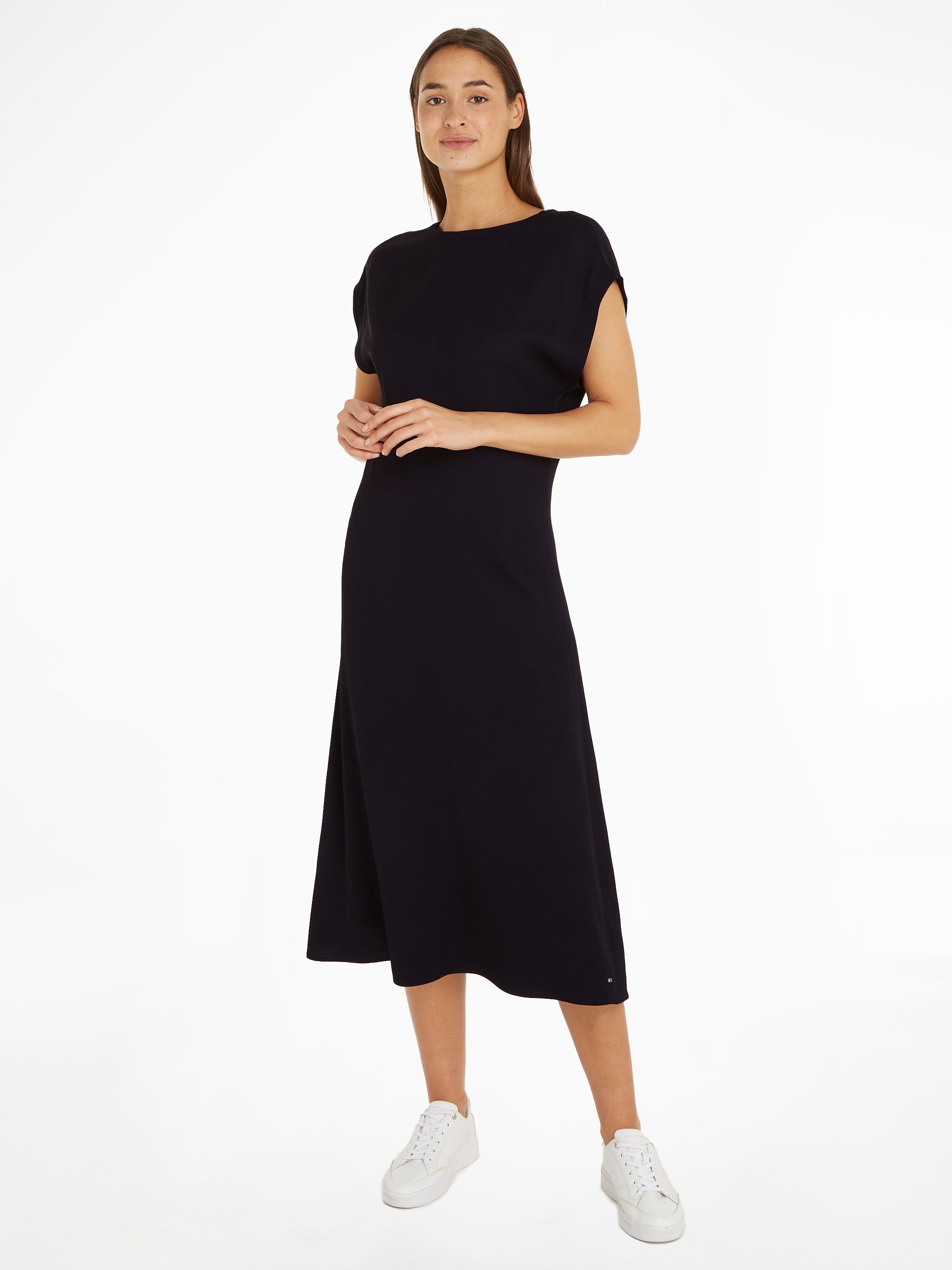 VISCOSE Midikleid kleinem Hilfiger Tommy LS mit SHIRTDRESS Metalabel TWILL