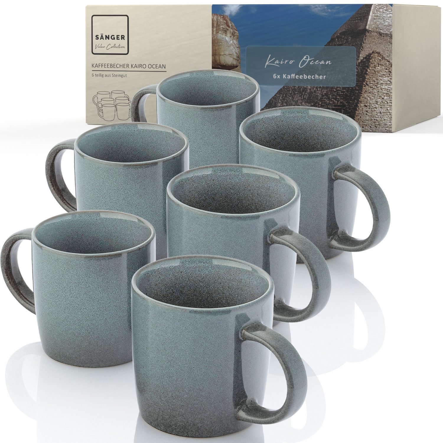 SÄNGER Becher Set Kairo, Steingut, 6 tlg. Kairo Ocean Kaffeebecher, Blau, Handmade, VALUE COLLECTION