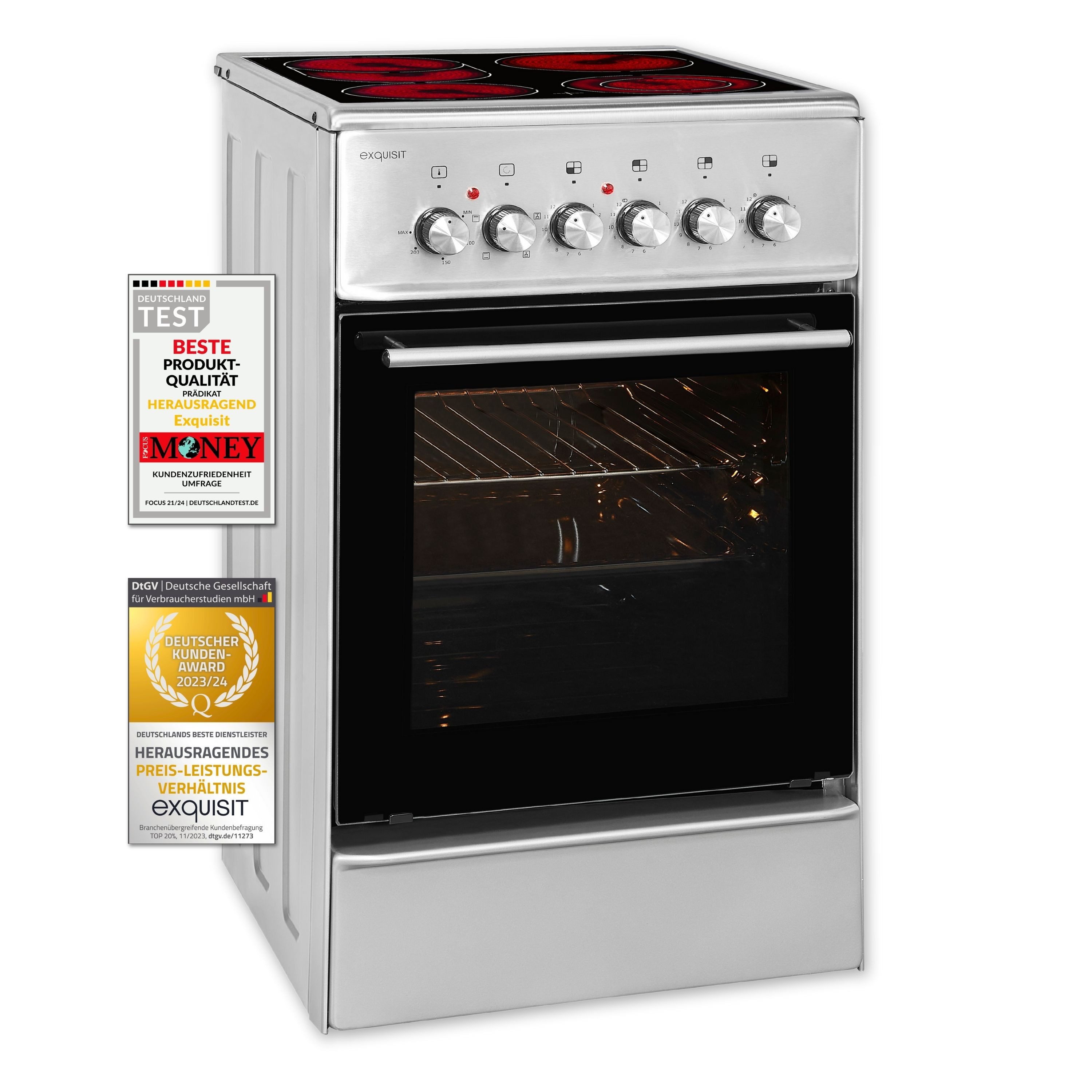 exquisit Elektro-Standherd ECM 5-4 BZ, Grill, Umluft, 2-Kreisbräter & Bräterzone ideal für flexibles Kochen