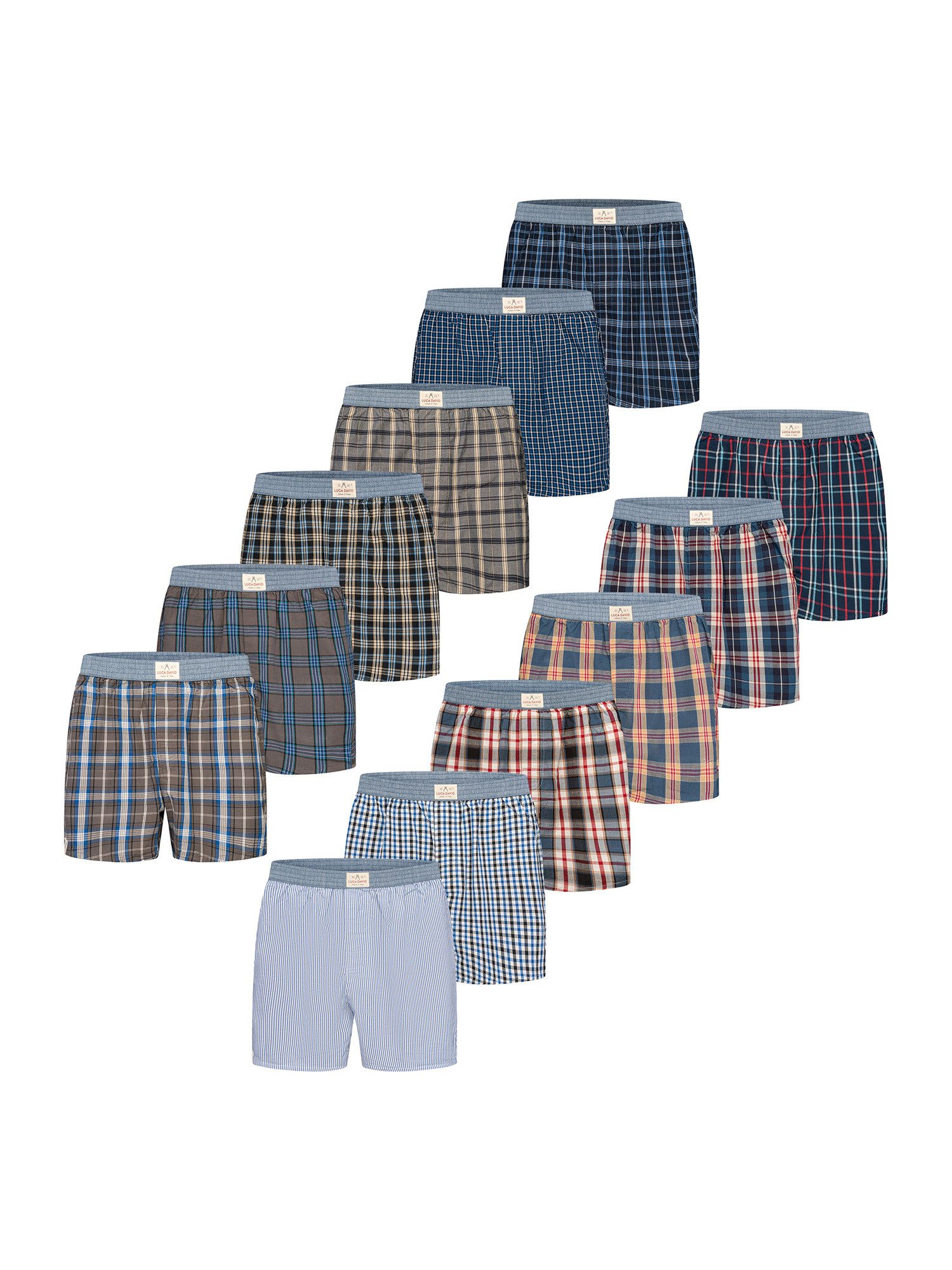 Luca David Boxer Karos (12-St) Multipack Sparpack 12er-Pack Boxershorts Herren Männer Baumwolle