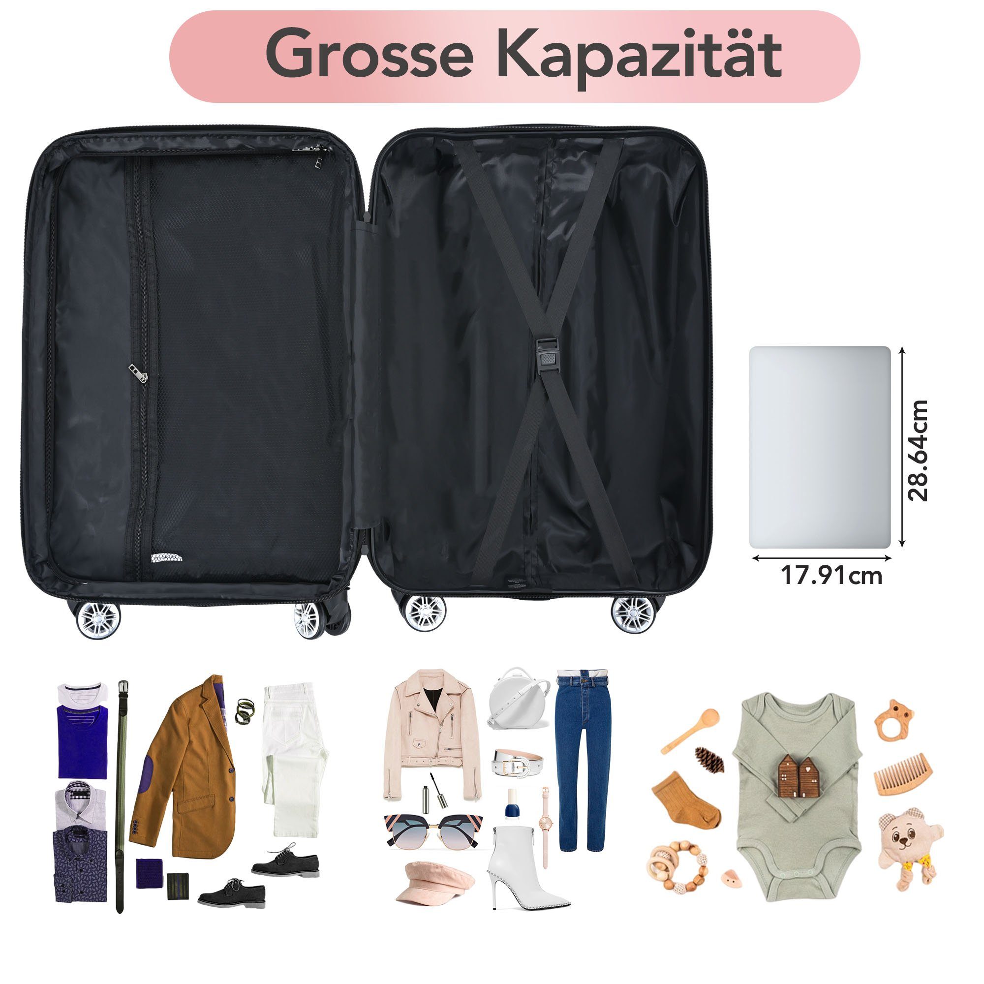 Hartschalen-Trolley Hartschalen-Handgepäck, 4 Rollen, Koffer mit TSA-Schloss und Universalrad, Erweiterbar Seitengriff