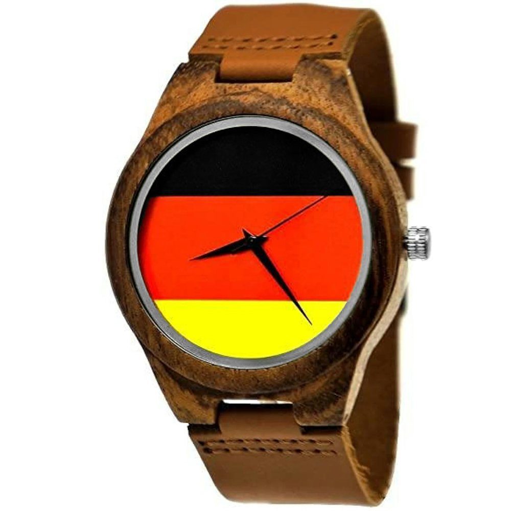 Holzwerk Quarzuhr GERMANY Holz Damen und deutsche Uhr Leder Herren Flagge braun & in