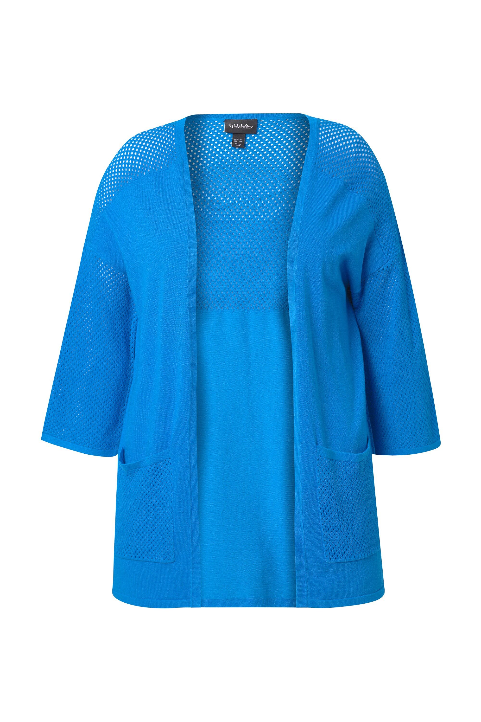 Ulla Popken Strickjacke Jersey-Jacke Mesh Oversized V-Ausschnitt 3/4-Arm günstig online kaufen