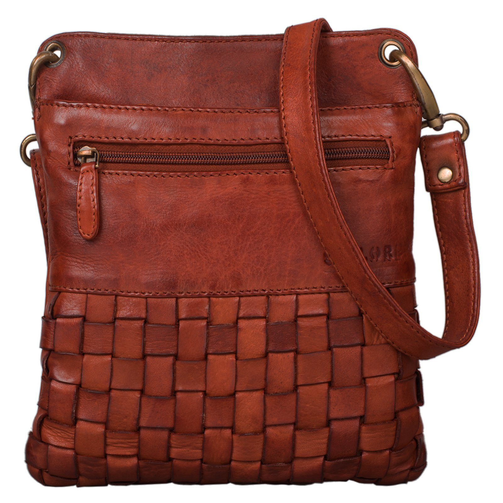 Leder Damen - STILORD "Sophie" Schultertasche used Handtasche cognac klein