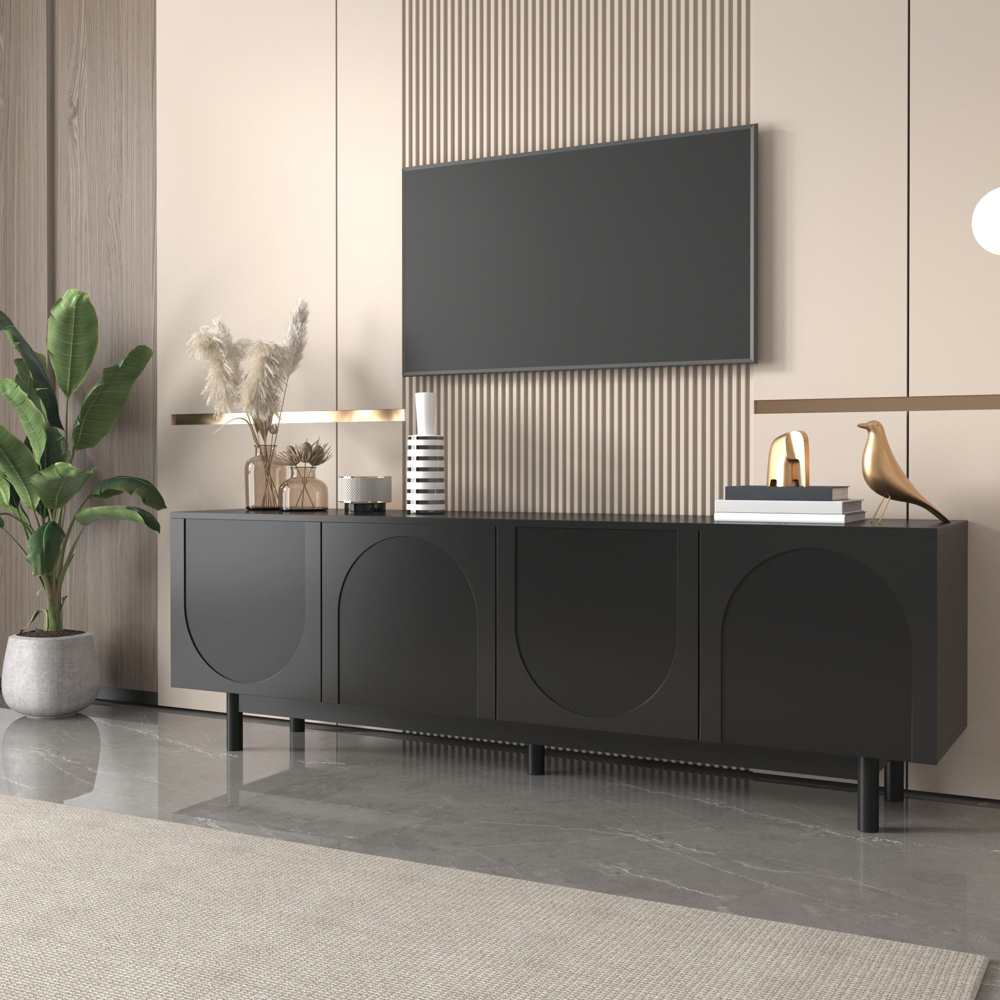 Gotagee TV-Schrank Lowboard-TV-Möbel Schwarz verstellbare Einlegeplatten günstig online kaufen