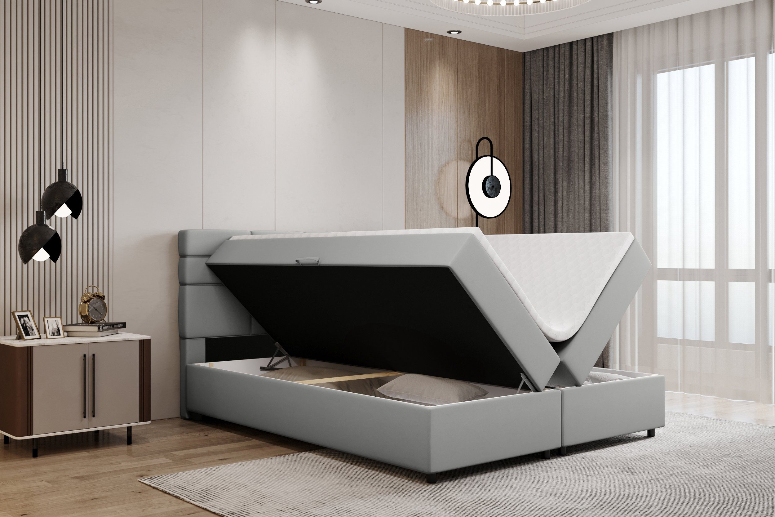 Homesy Boxbett Reve, 140x200, 160x200, 180x200, Boxbett mit Bettkasten und Topper