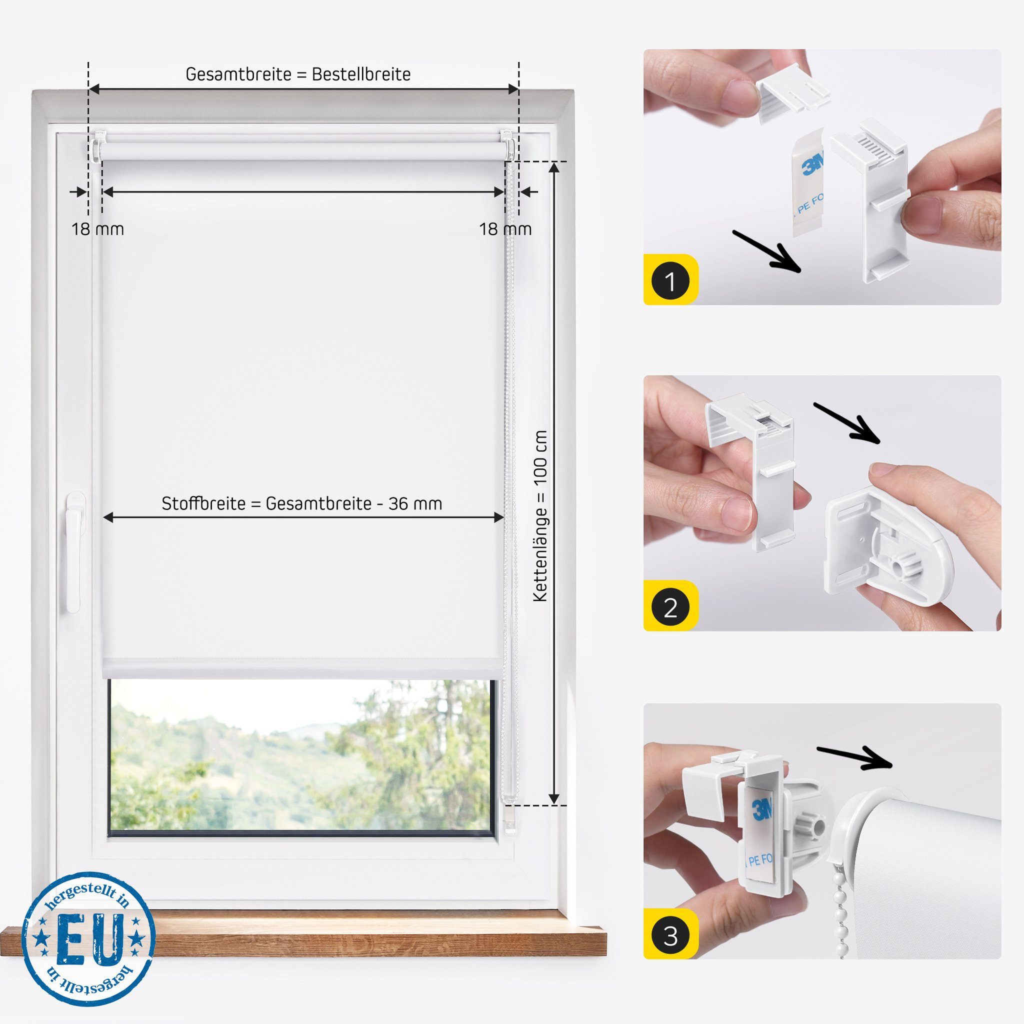 Rollo Lichtdurchlässig, 30 x 120 cm, weiß [Stoffbreite 26,6 cm], jalousiescout, blickdicht, ohne Bohren, freihängend, Klemmfix, vormontiert, mit Kindersicherung, für Fenster und Türen, Sichtschutz