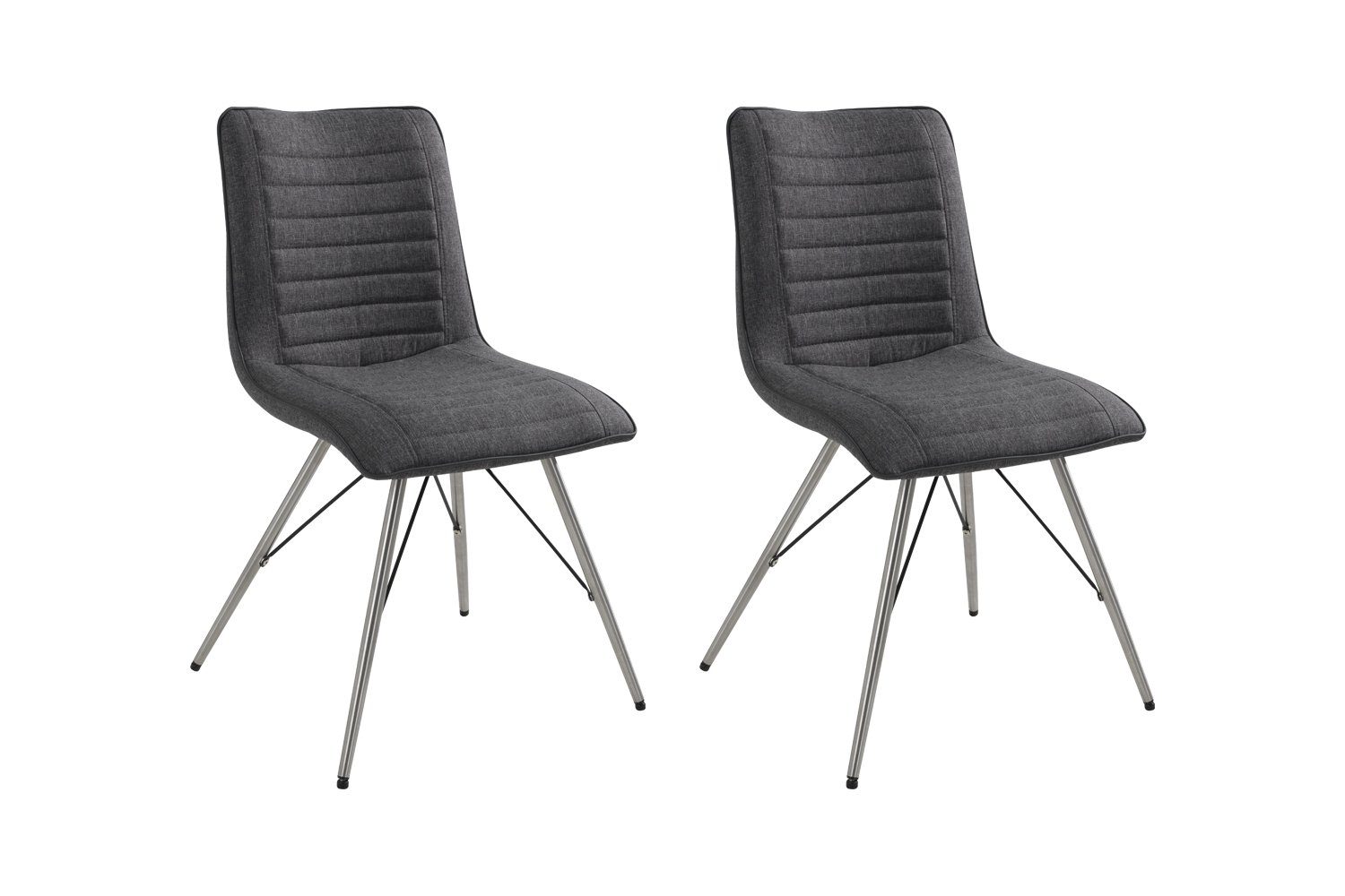 Polsterstuhl, 2er Set, Grau, Polyester, Edelstahlgestell