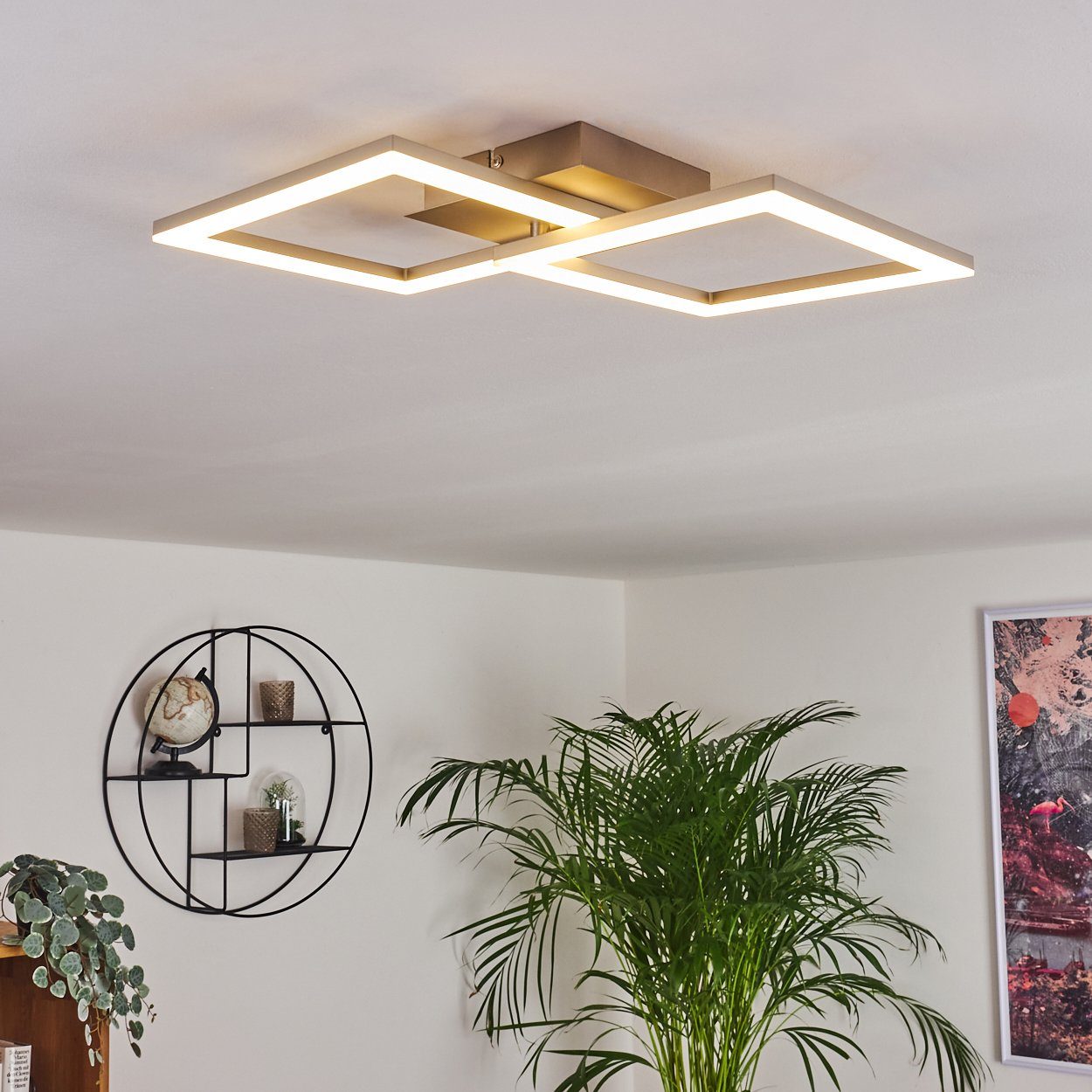 hofstein Deckenleuchte »Paola« Deckenlampe aus Metall in Nickel matt und Kunststoff in weiß, 3000 Kelvin, eckige Zimmerlampe, 1xLED 16 Watt, 2000 Lumen